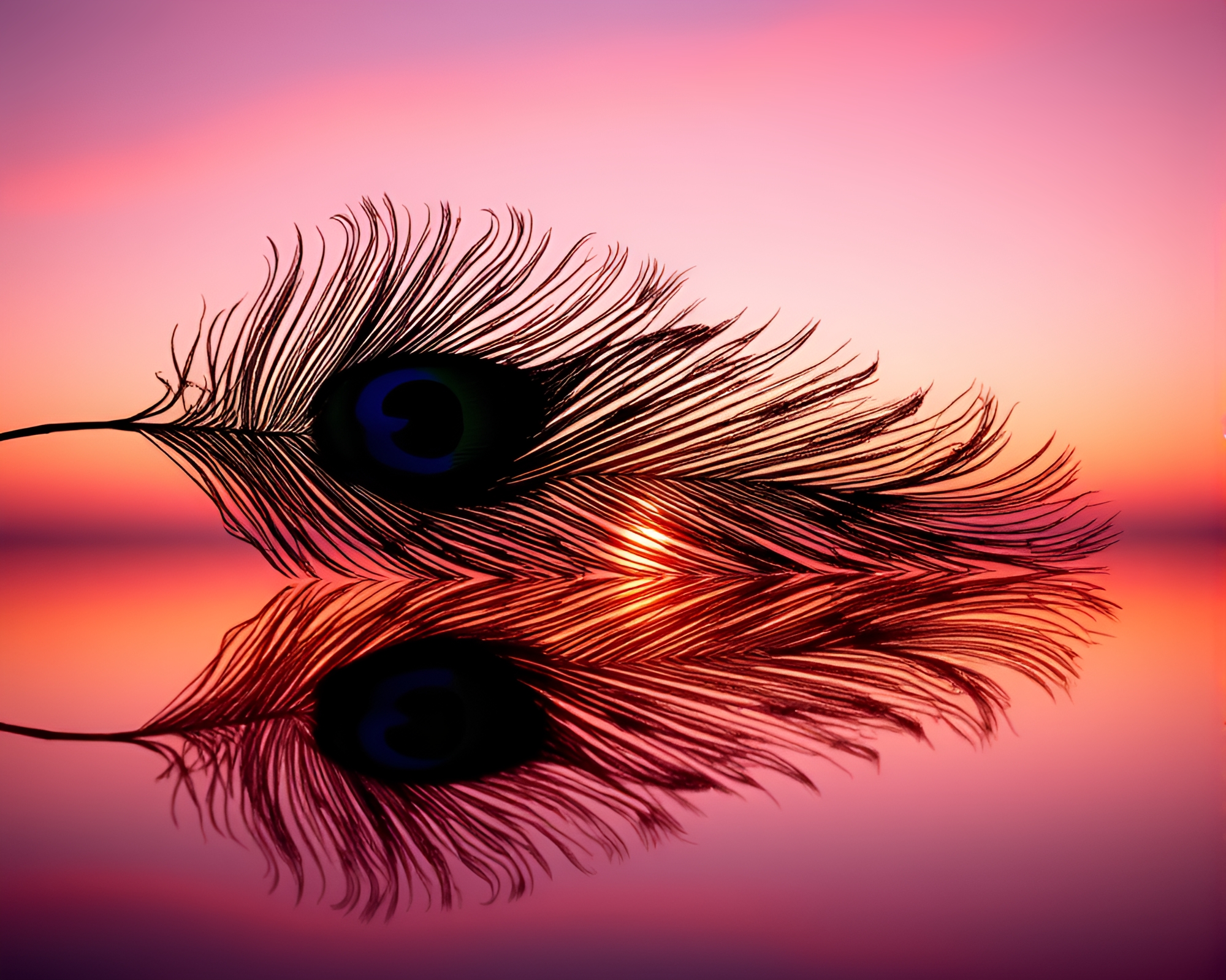 Elegant Peacock Feather Kinetic Sunset Silhouette – free AI stock image