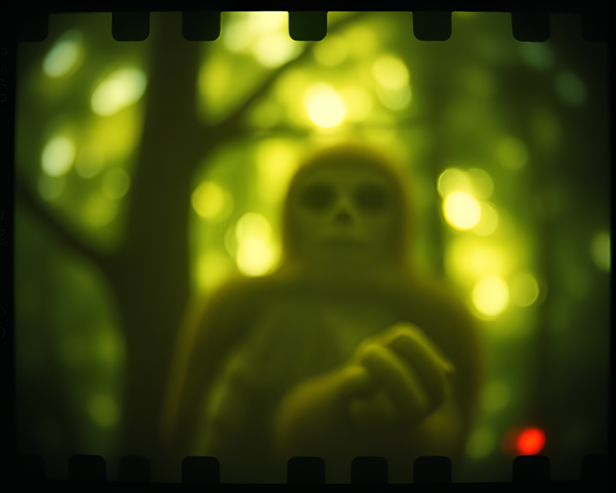 Sloth basking in bokeh god rays amidst sprocket holes – free AI stock image