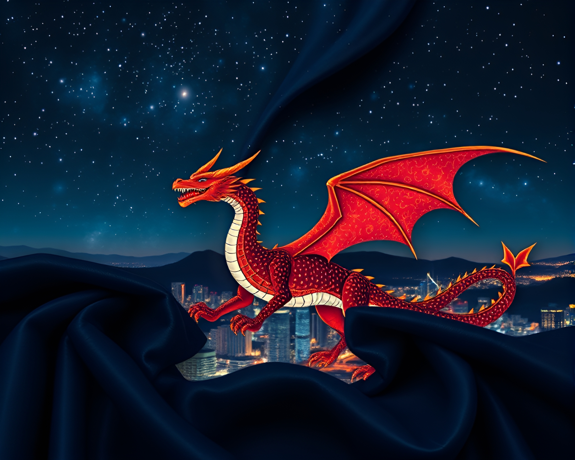 Celestial Dragon Illuminated by Night City Lights – free AI stock image