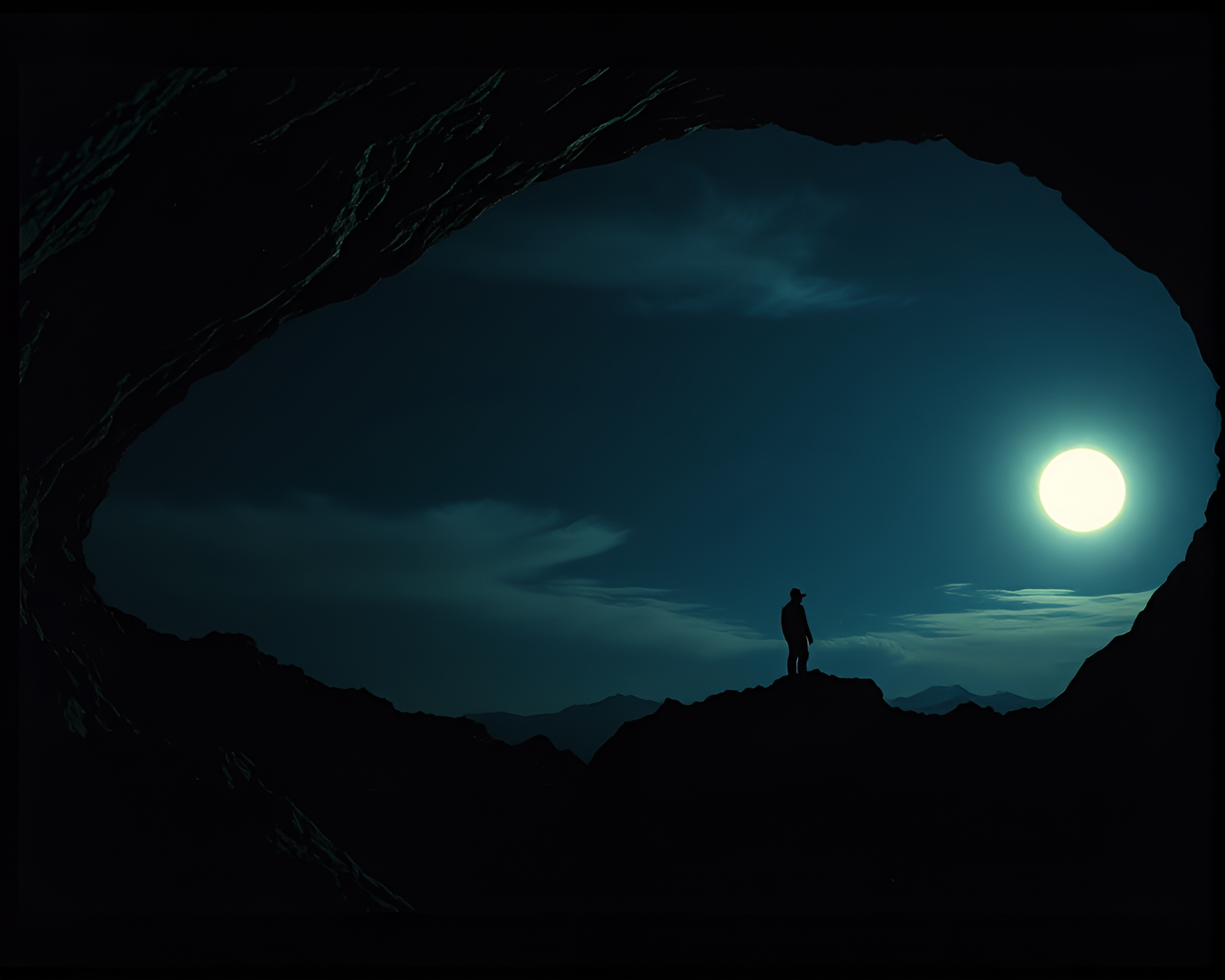 Mysterious Cave Paintings Under Moonlit Film Sprockets – free AI stock image