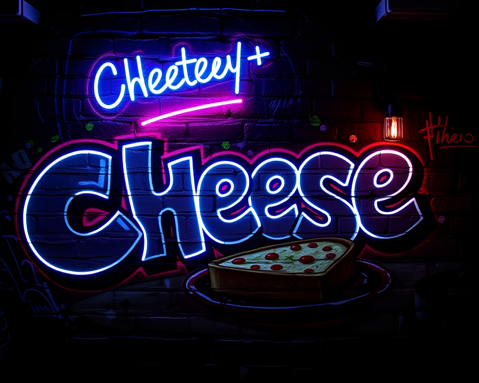 Dramatic Neon Cheese Platter Mural Graffiti – free AI stock image