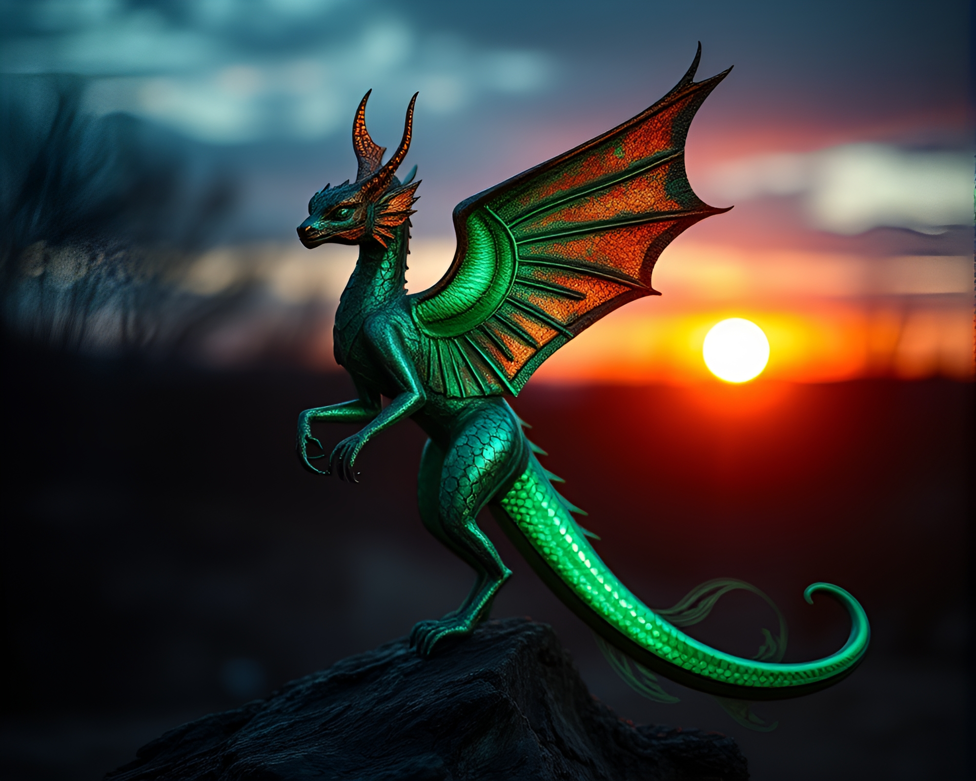 Copper Verdigris Chimera in Retro Silhouette – free AI stock image