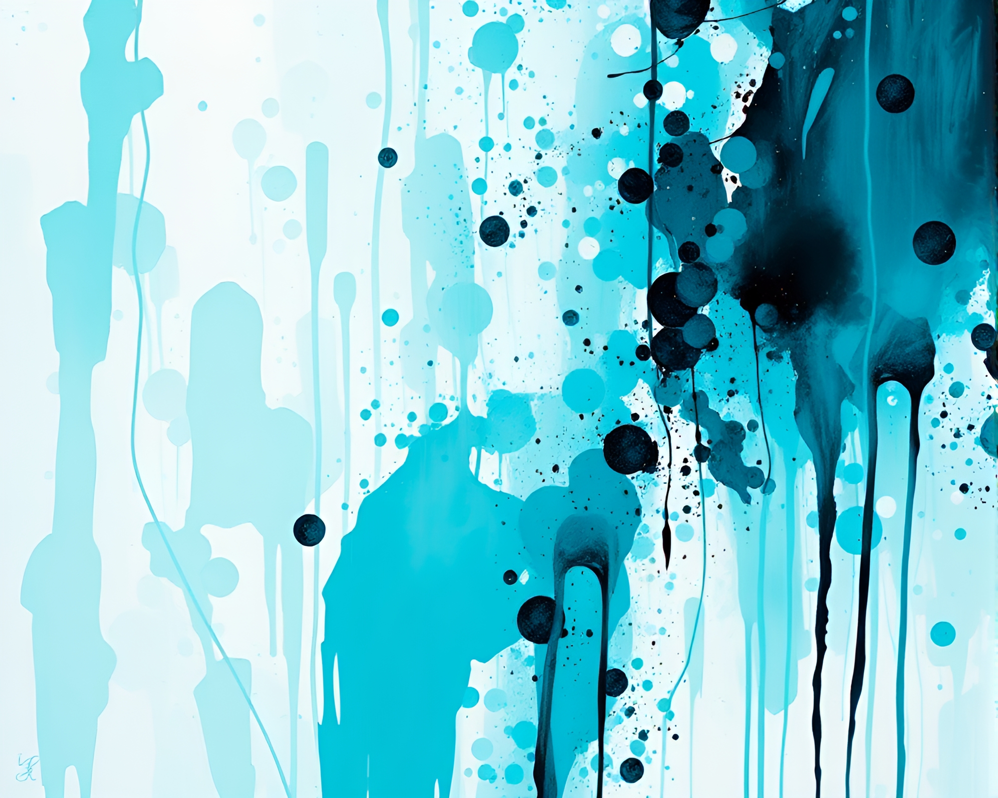 Cybernetic Hand in Turquoise Calm Acrylic Spatters Scene – free AI stock image