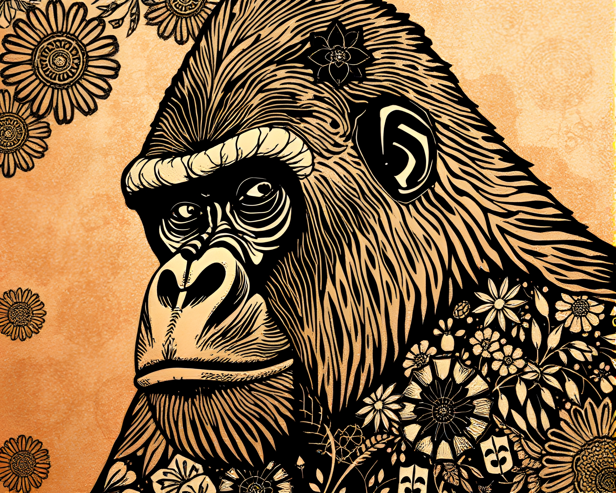 Intricate Cubist Rose Gold Gorilla Masterpiece – free AI stock image