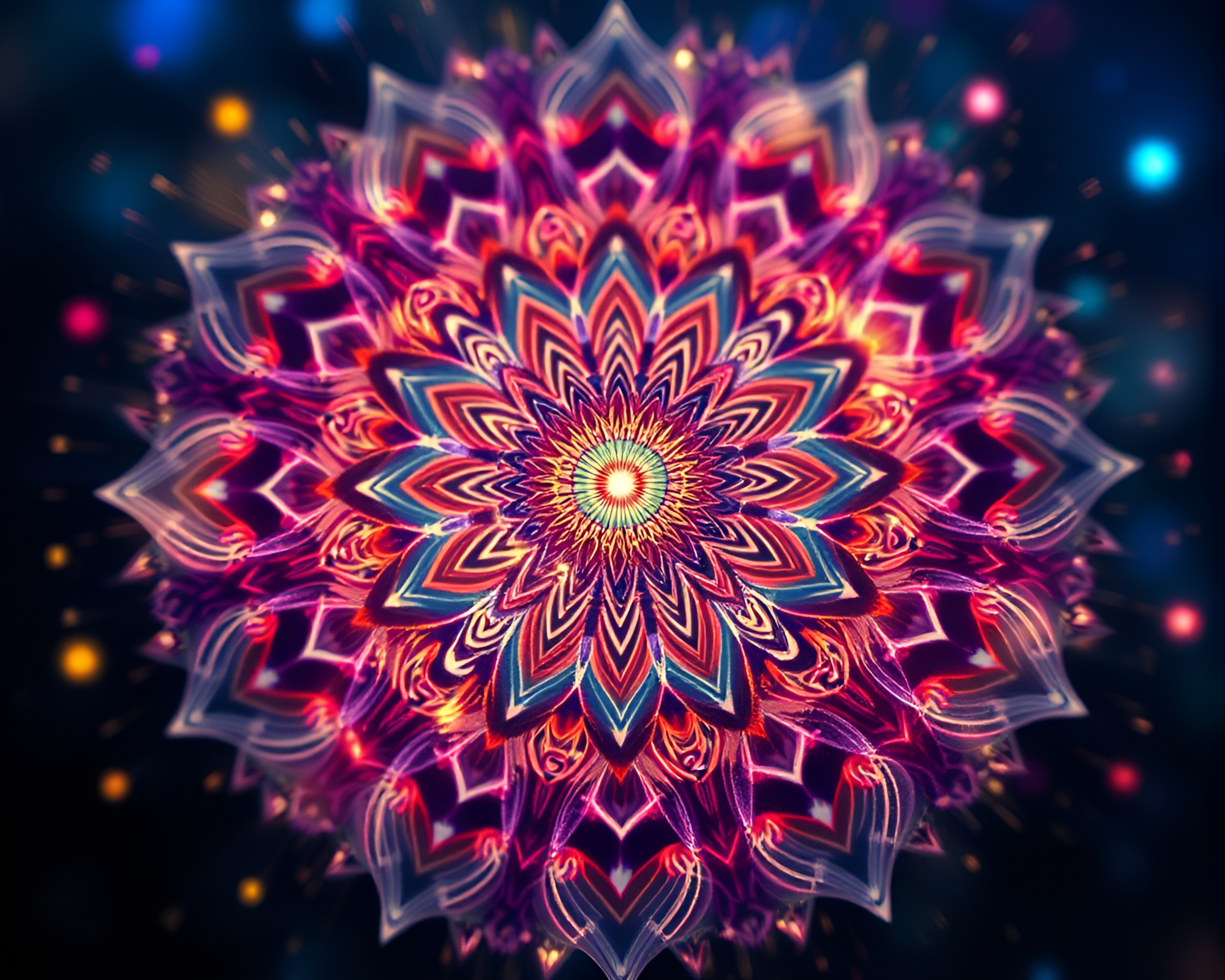 Fiber Optics Mandala Digital Bloom Collage Art – free AI stock image