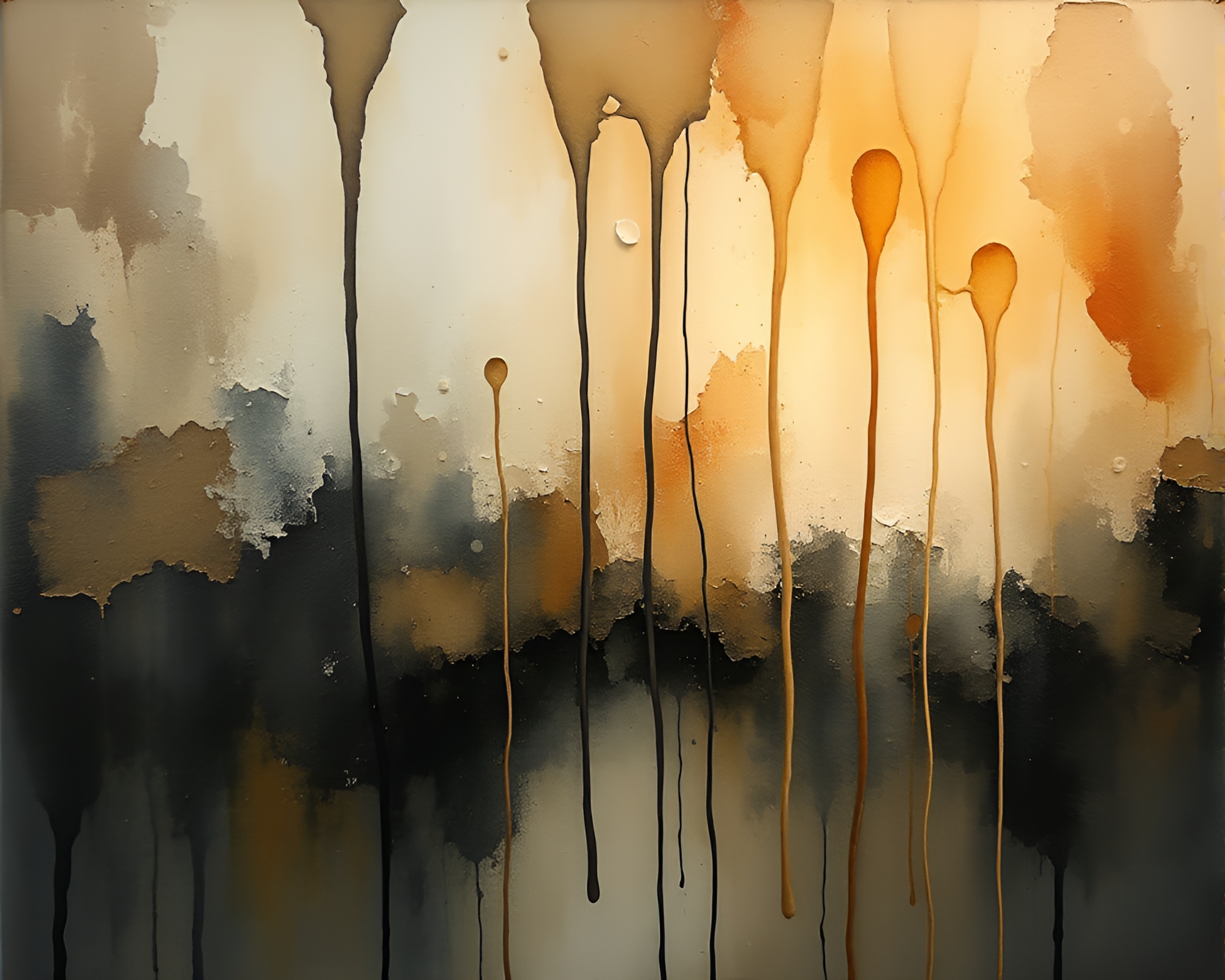 Ethereal Forest: Ink Wash Drips and Oil Painting Merge – free AI stock image