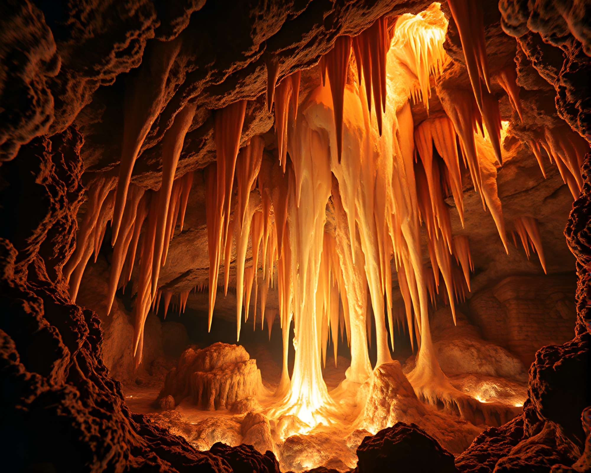 Stereoscopic Fractal Stalactite Cave Bioluminescence – free AI stock image