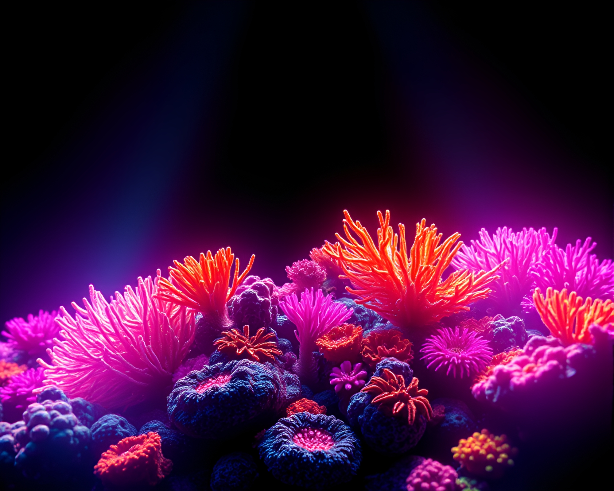 Neon Wireframe Coral Reef Lens Flare Composition – free AI stock image