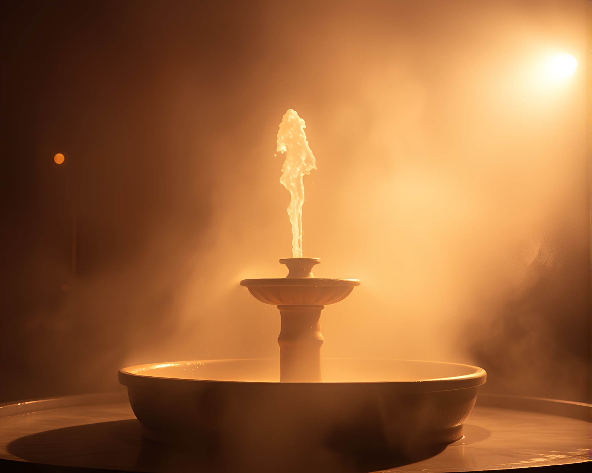 Chocolate Fountain in Misty Porch Light Glow – free AI stock image