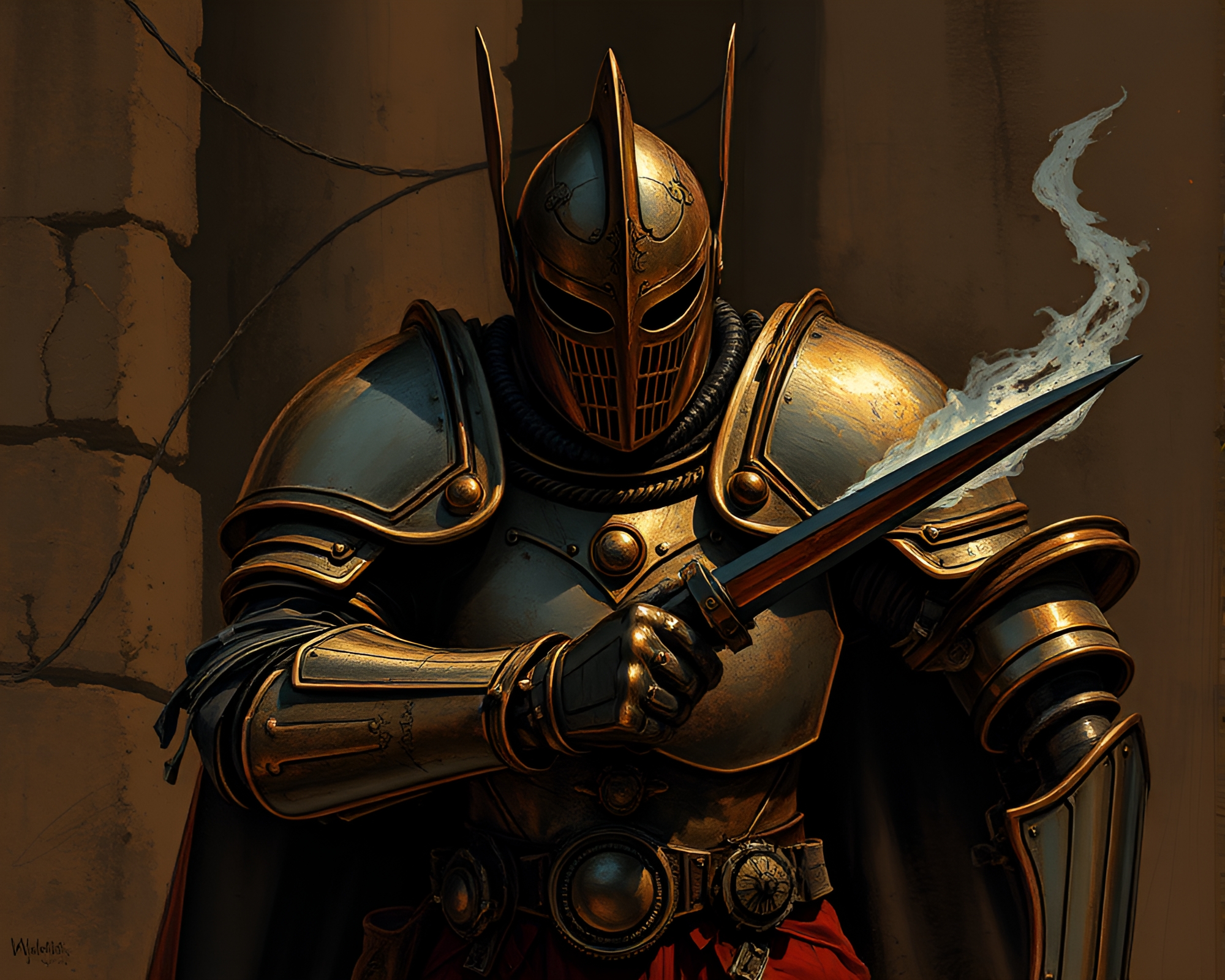 Steampunk Armor Shadow Play – free AI stock image