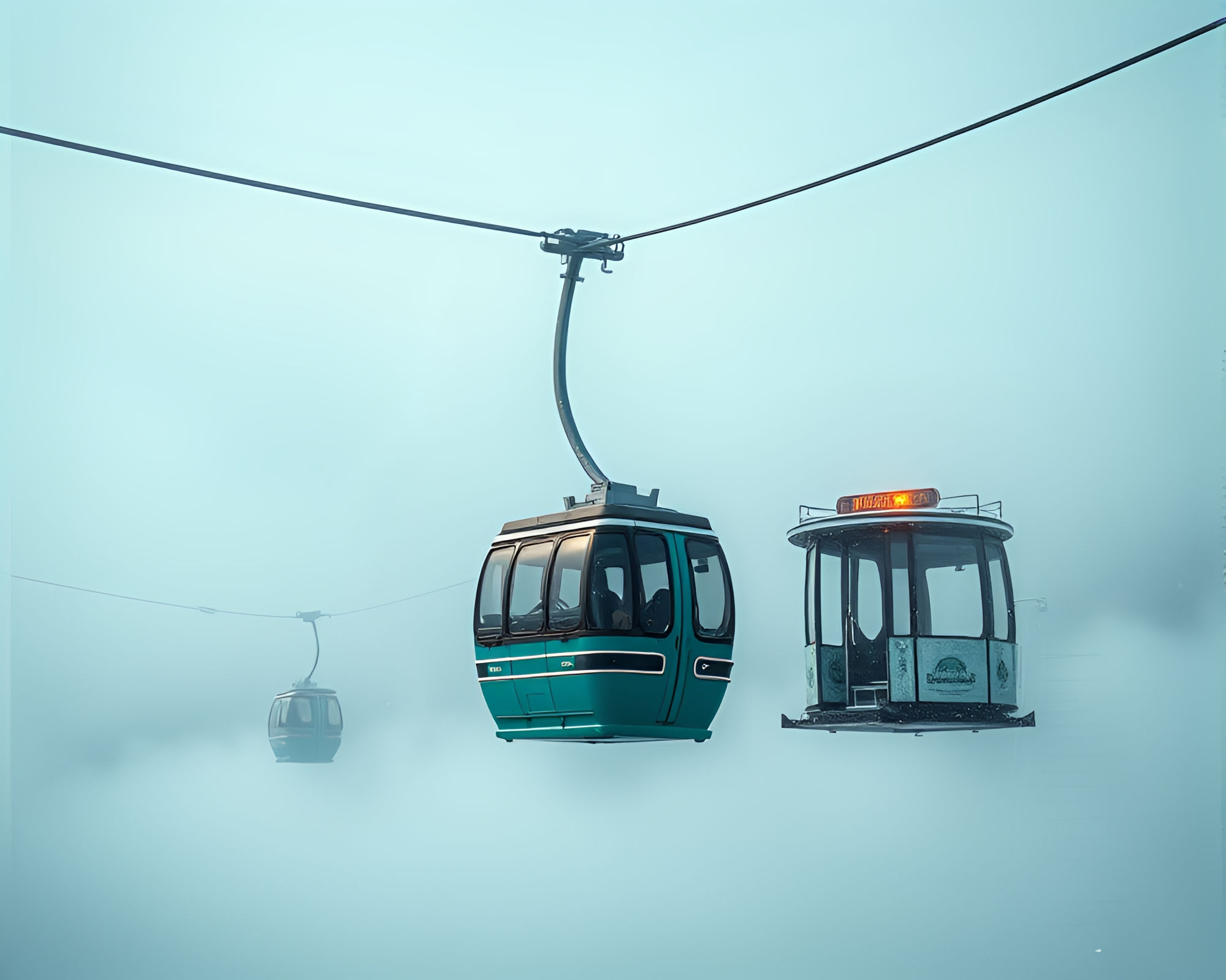 Teal Serenity Comic Book Gondola Lift Scene – free AI stock image