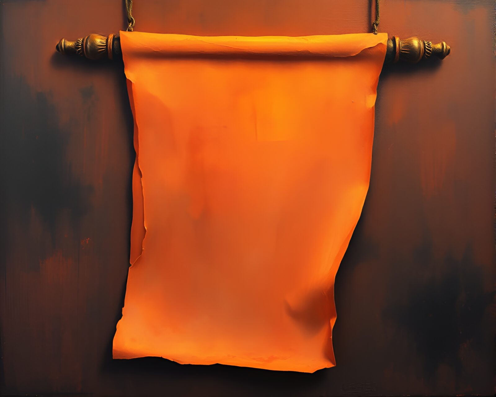 Oil painting showing a torn ancient scroll in warm light