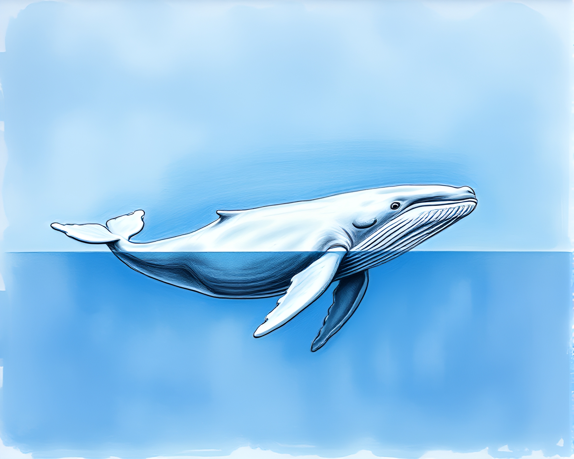 Whale swimming through enchanted pastel seascape with leading lines – free AI stock image
