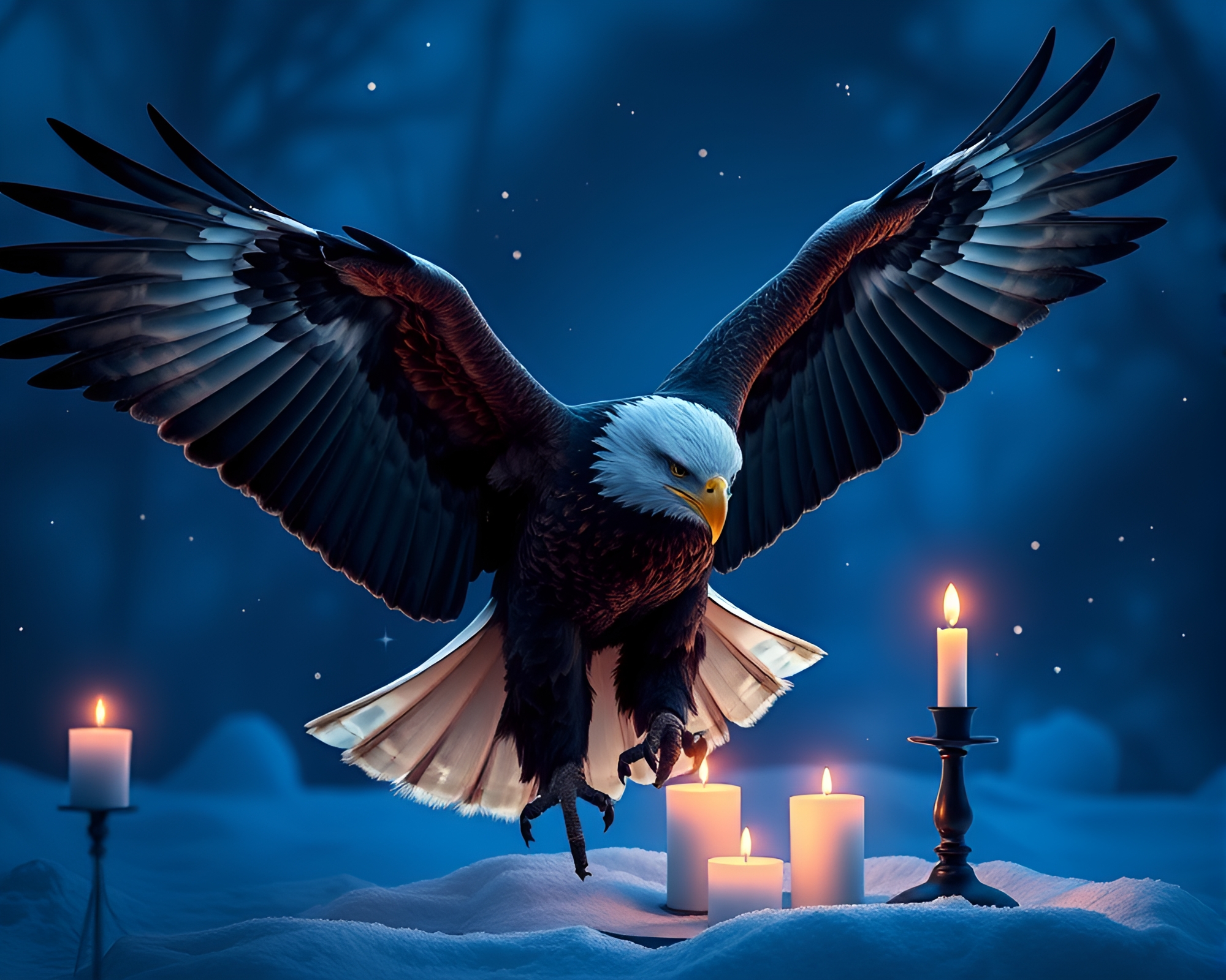 Eagle in Candlelit Grid Overlay Composition – free AI stock image