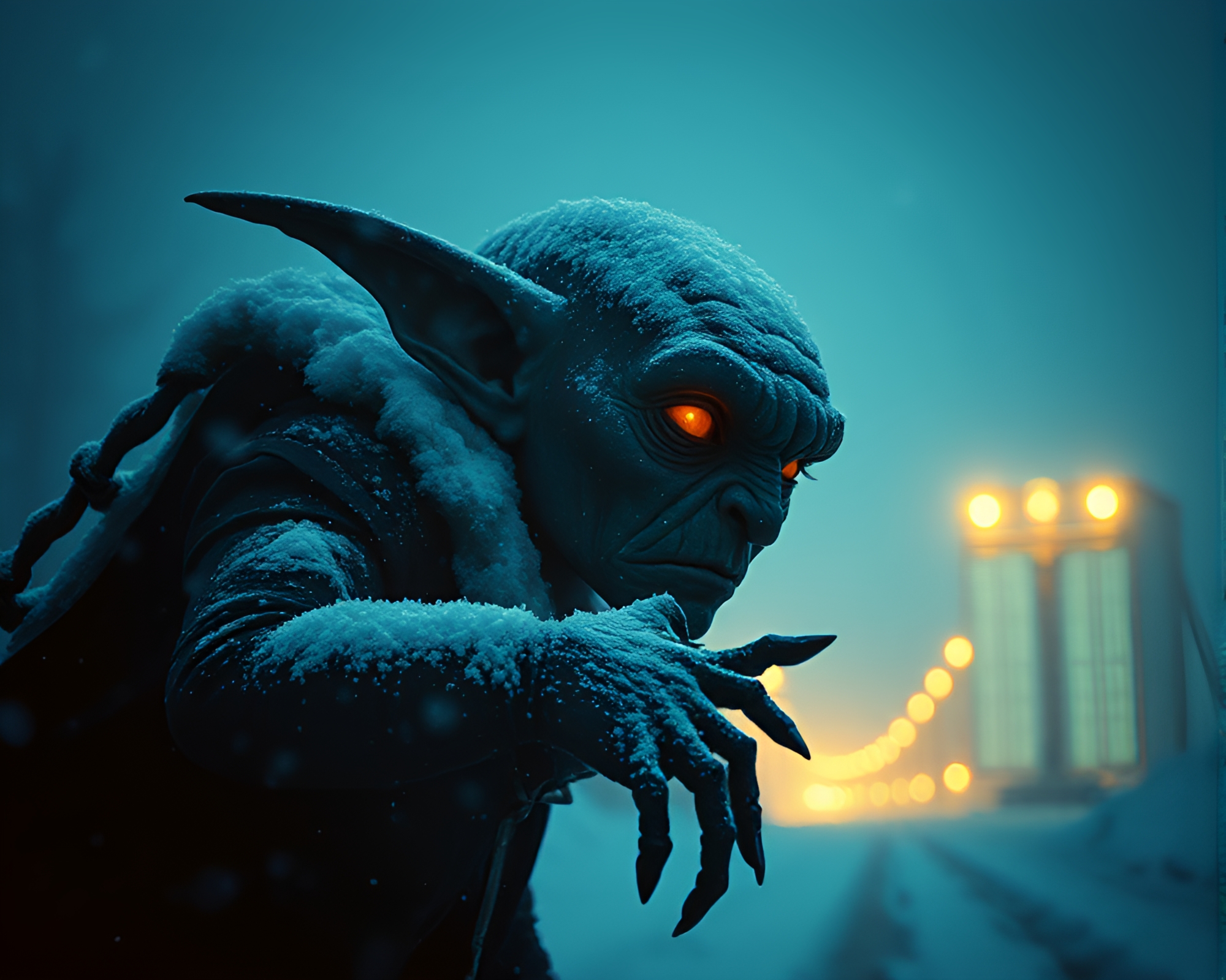 Goblin Noir in Snowy Scan Lines – free AI stock image