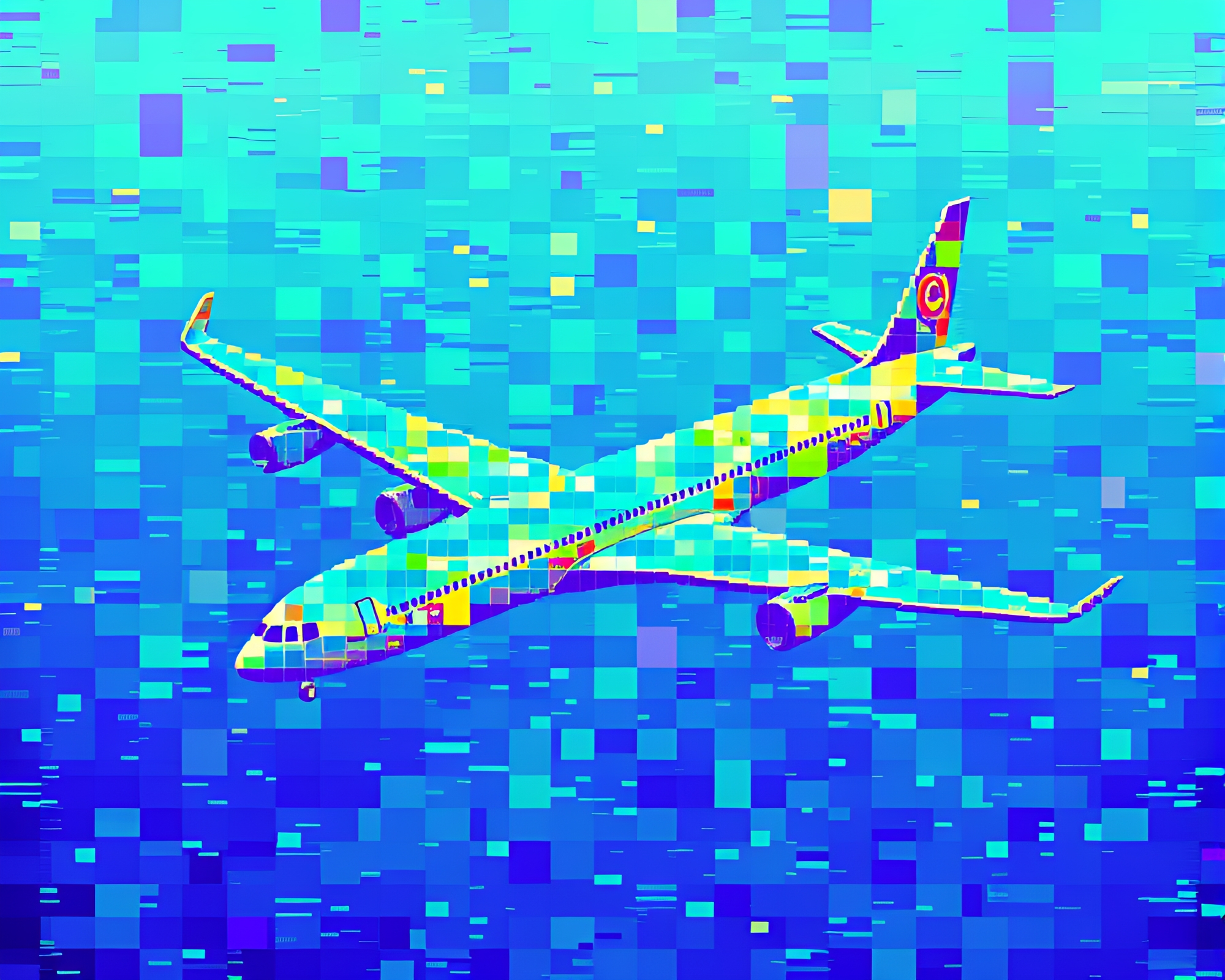 Surreal Glitch Art Airplane Mosaic Tiling Adventure – free AI stock image