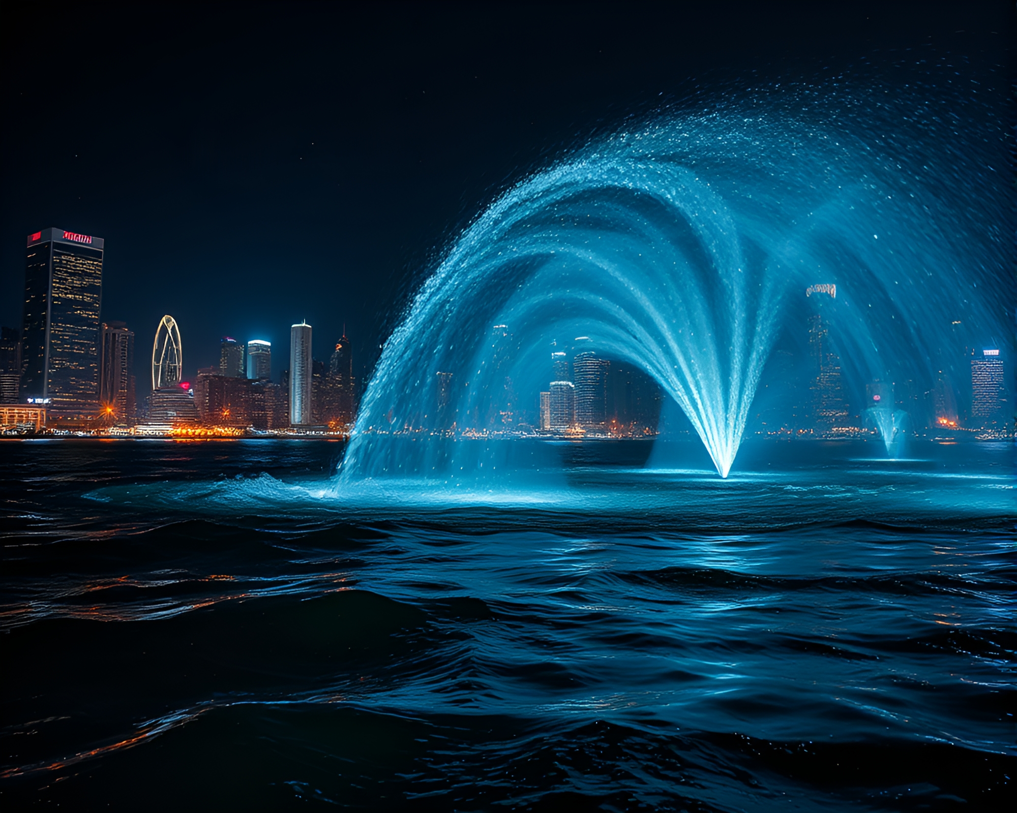 Ethereal Cityscape: Space Habitat Water Whirlpool – free AI stock image