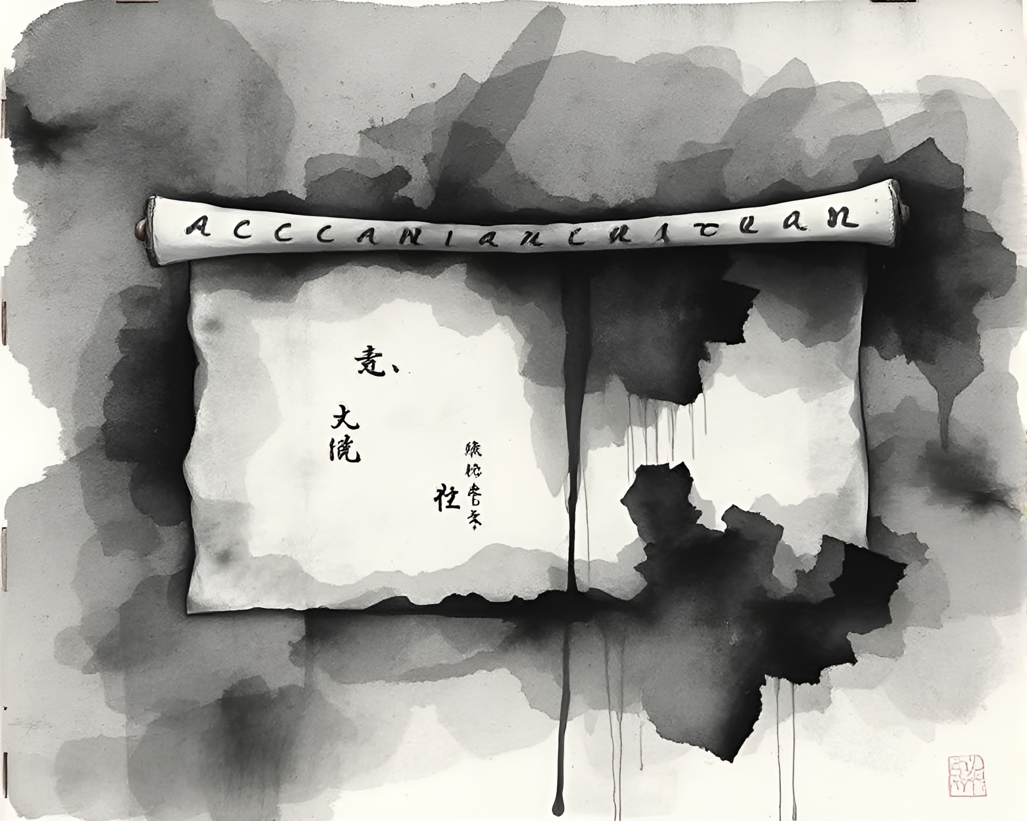 Double Exposed Ancient Scroll Unveiling Watercolor Art – free AI stock image