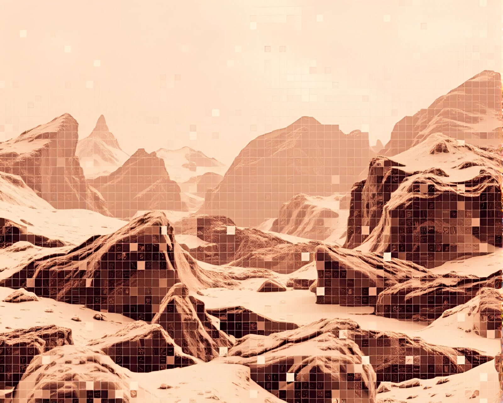 Tiled mosaic of glaciers in sepia futuristic style
