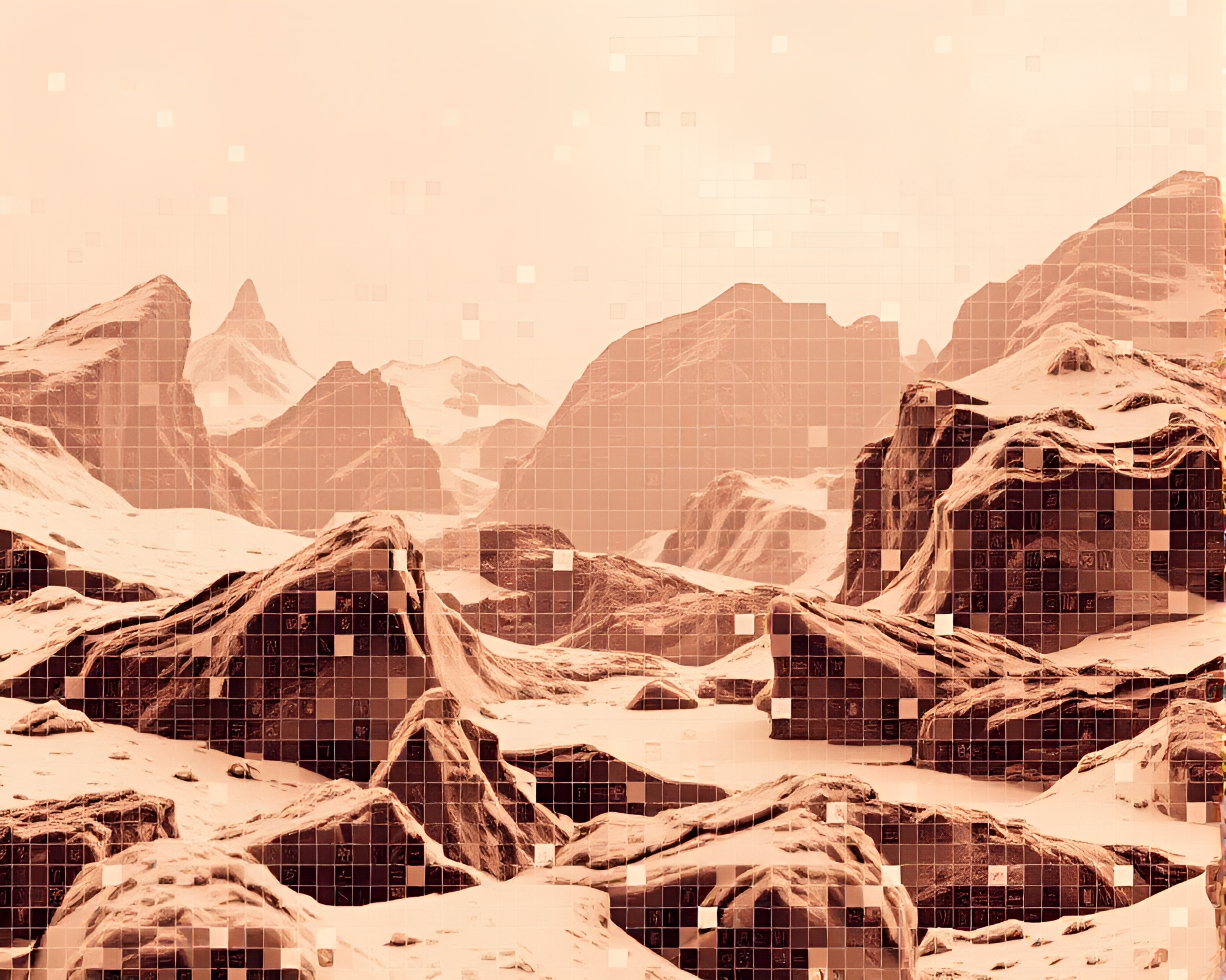Glacial Grid: Sepia Futuristic Mosaic Artwork – free AI stock image