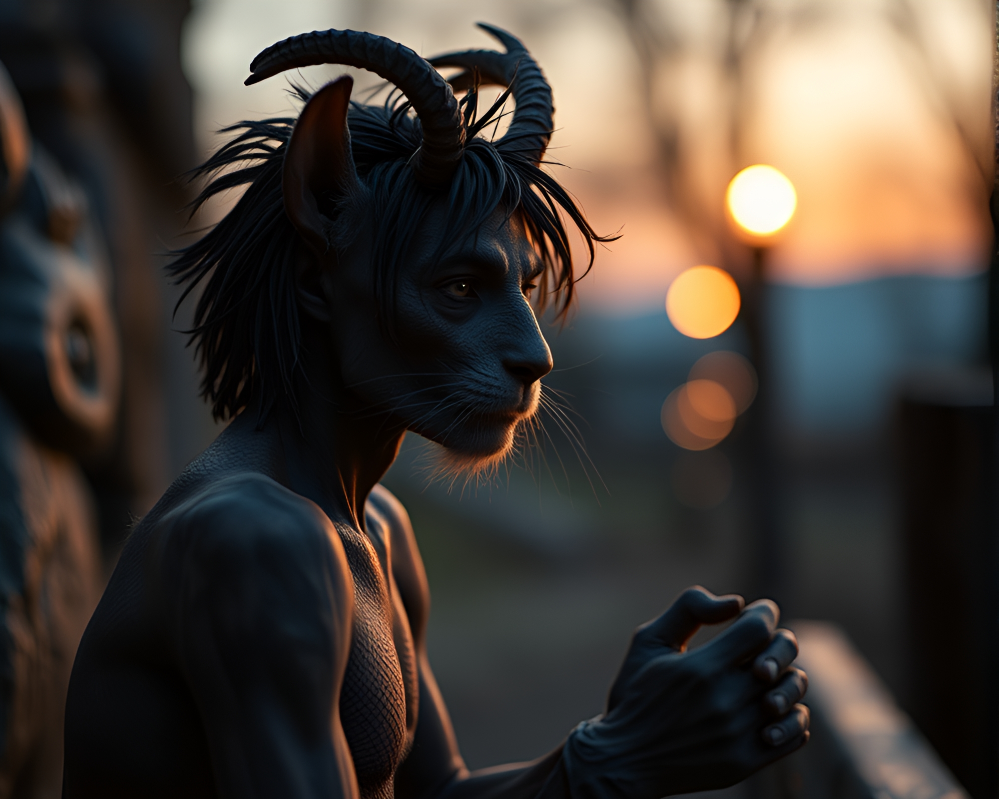 Enigmatic Satyr in Cool Dawn Light – free AI stock image