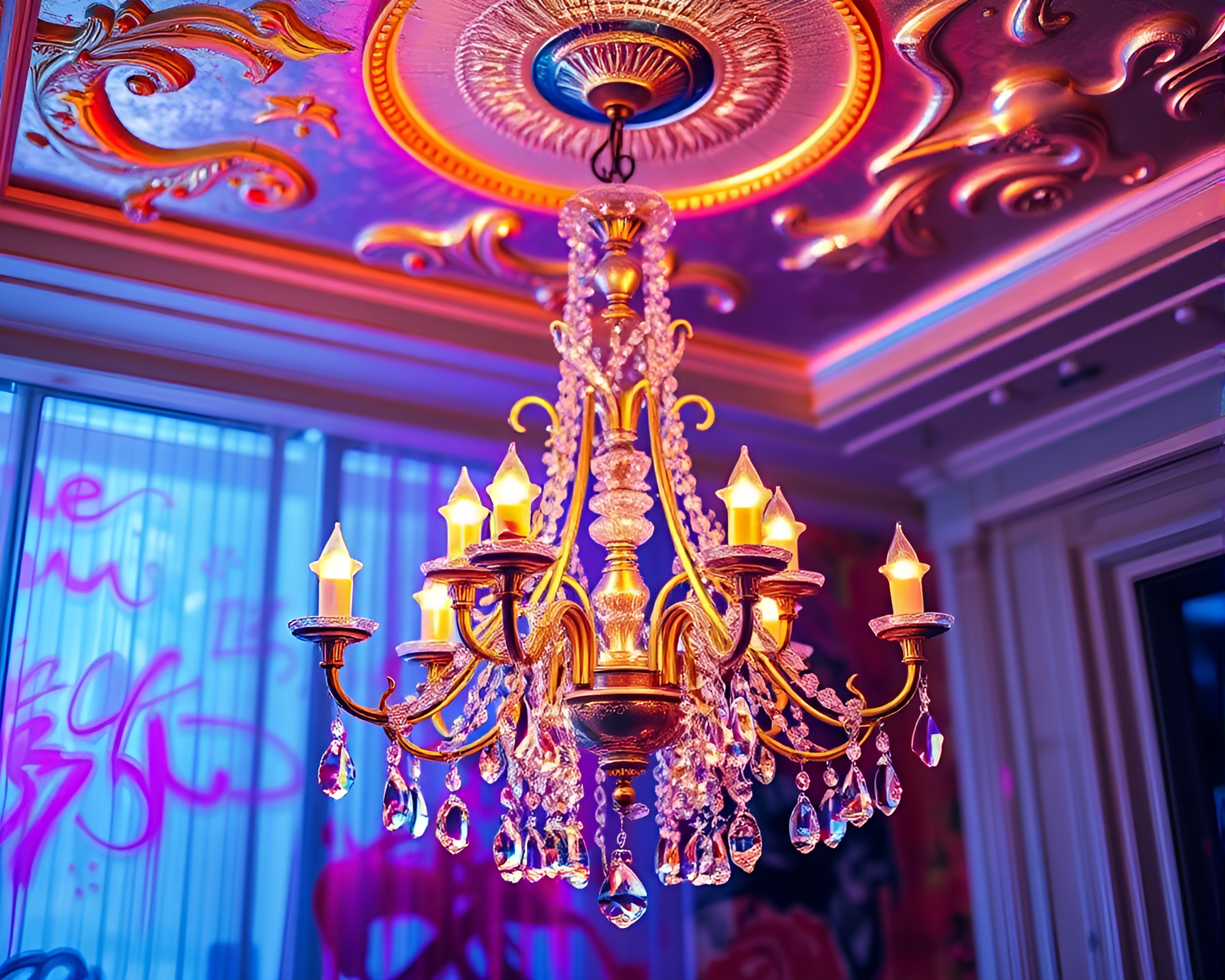 Ethereal Chandelier in Thermal Graffiti Colors – free AI stock image