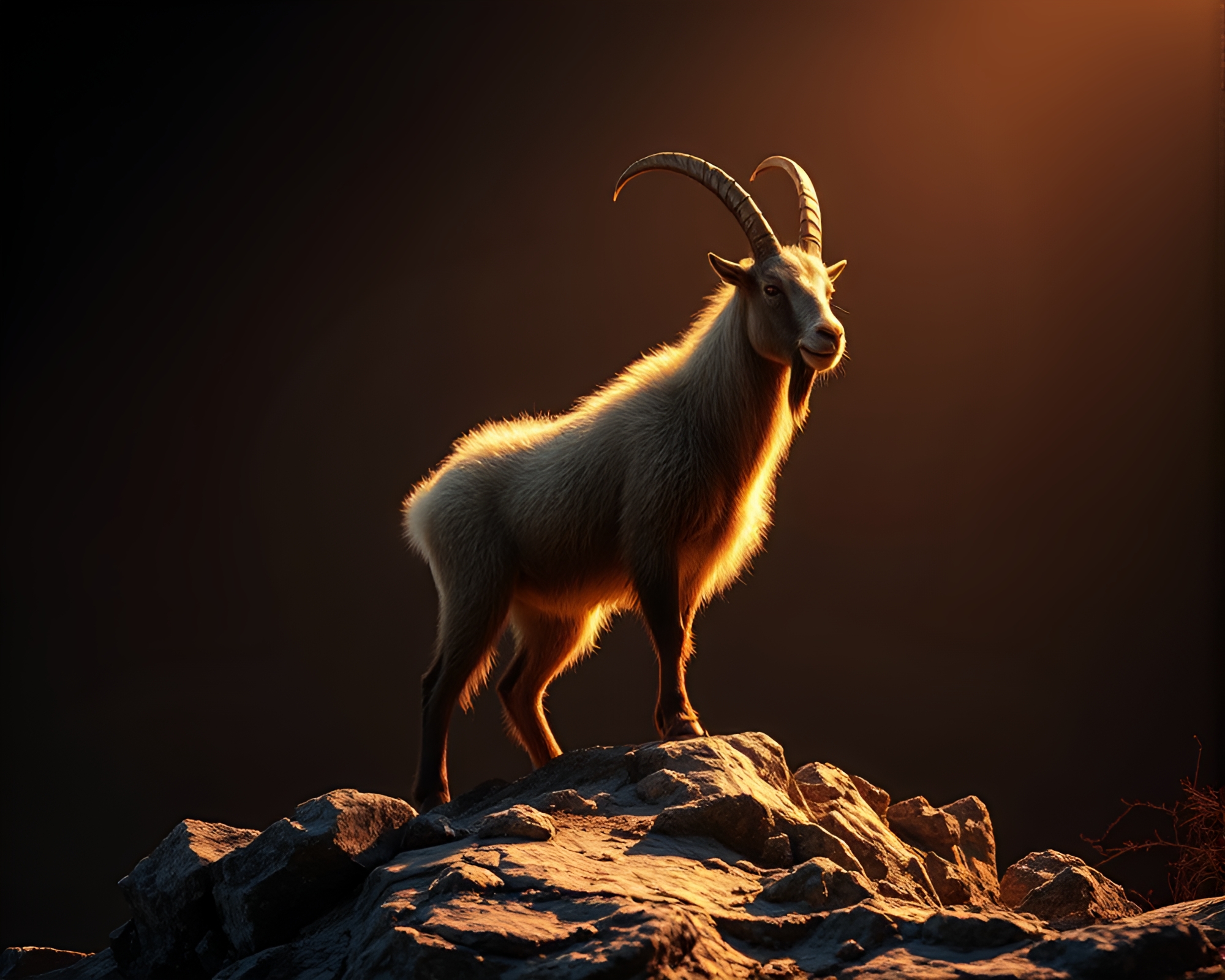 Mountain Goat in Spotlight with Metallic Sheen – free AI stock image