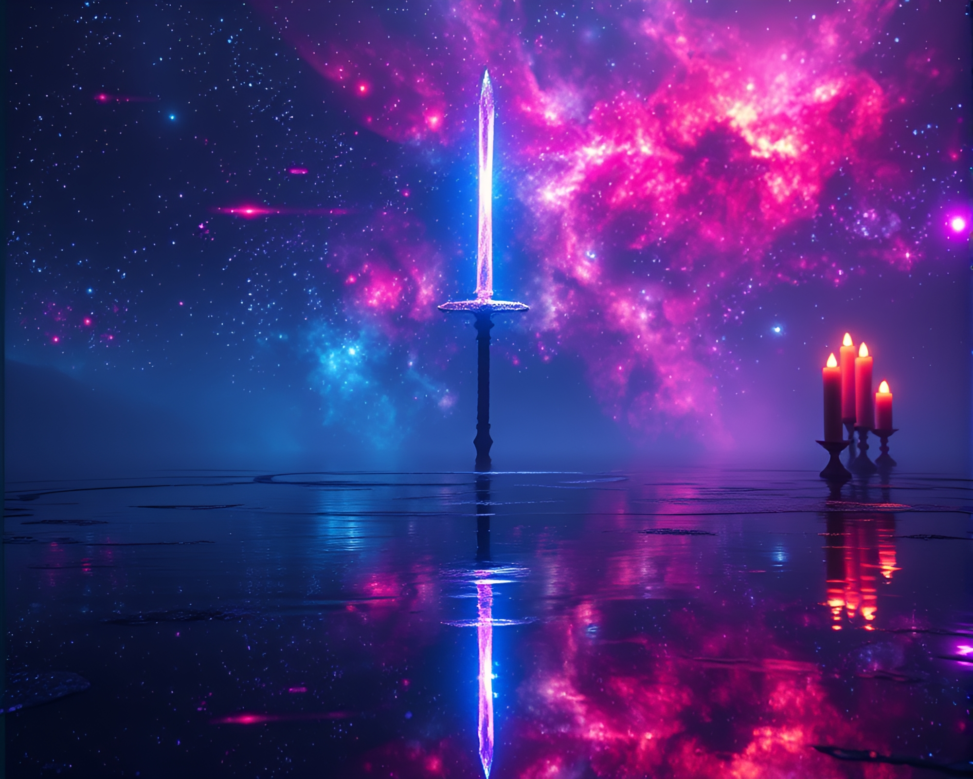 Sword of the Galaxy: Candlelit Reflections – free AI stock image