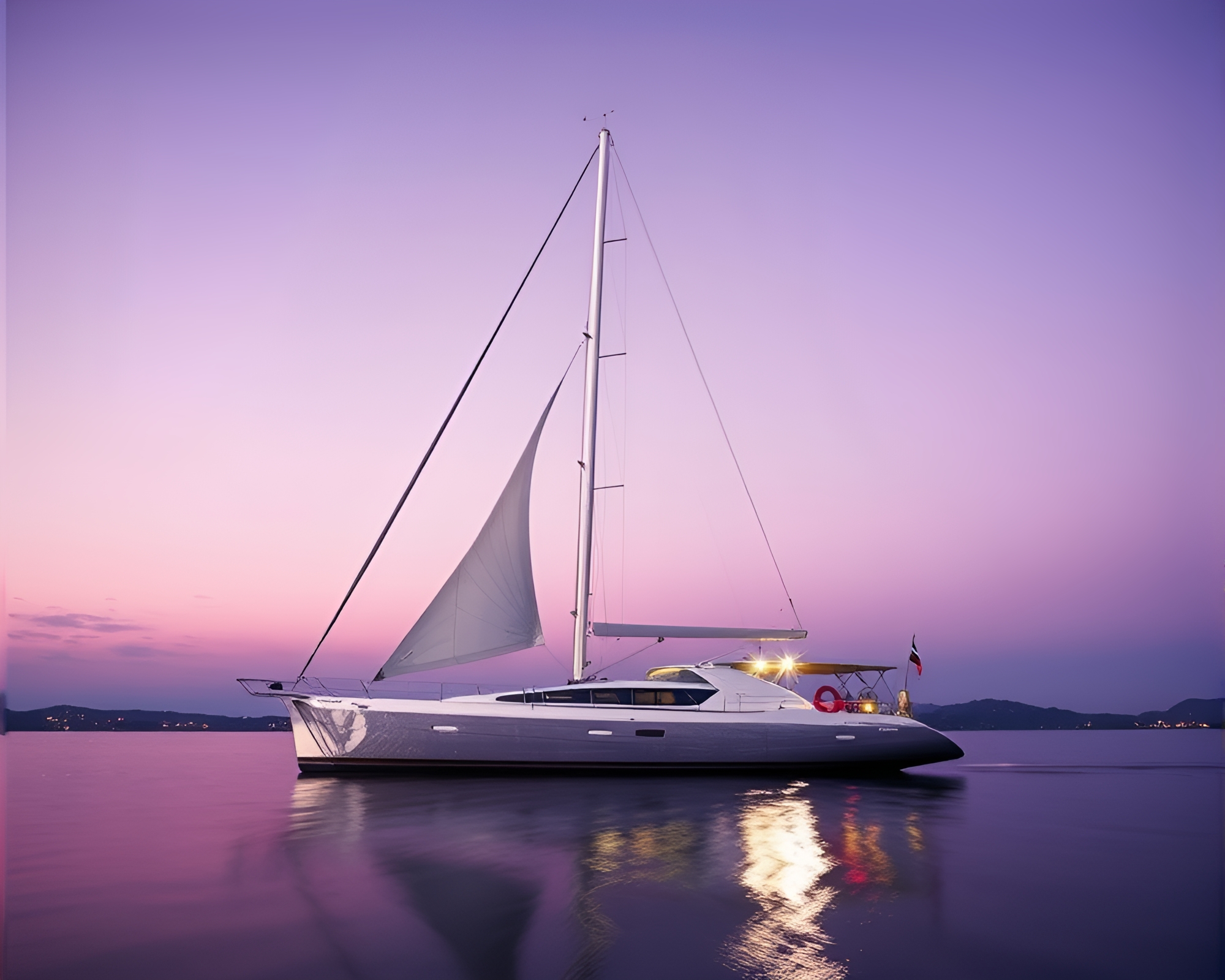 Twilight Solar Sailboat Reflecting Chrome Composition – free AI stock image