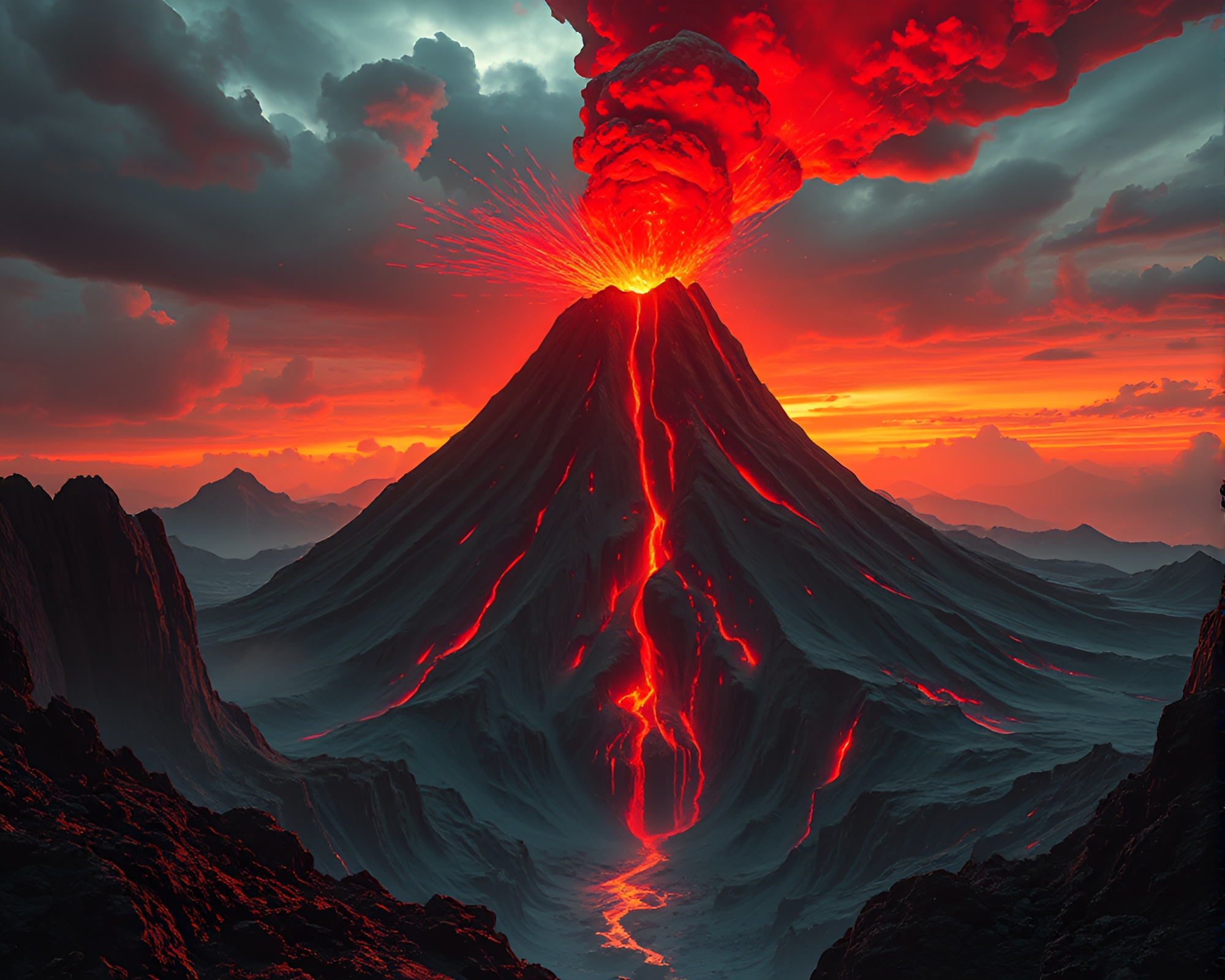 Dimensional Rift in Volcano Glow: Retro Futurism Scene – free AI stock image