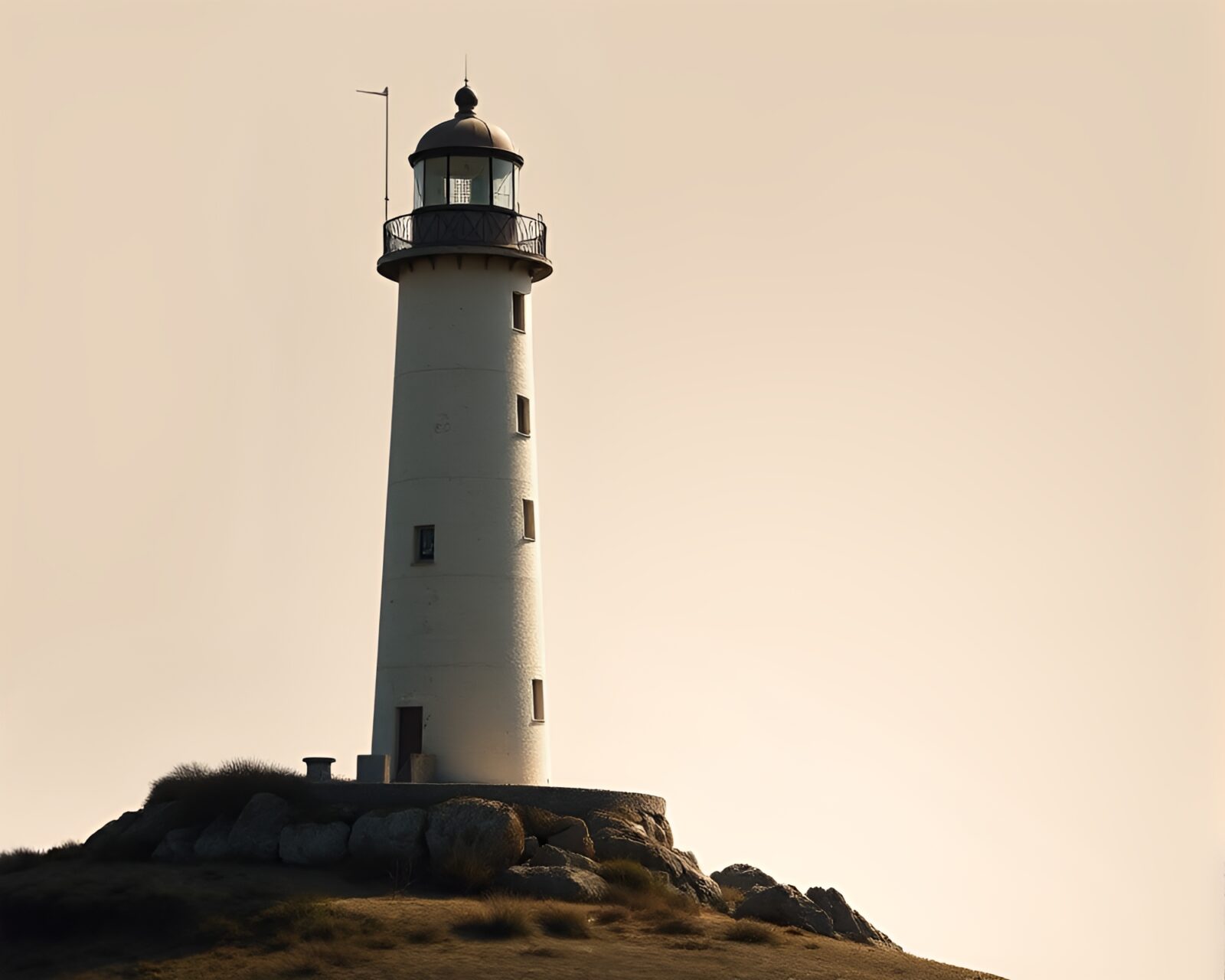 Architectural rendering of abandoned lighthouse with earth tone gradient