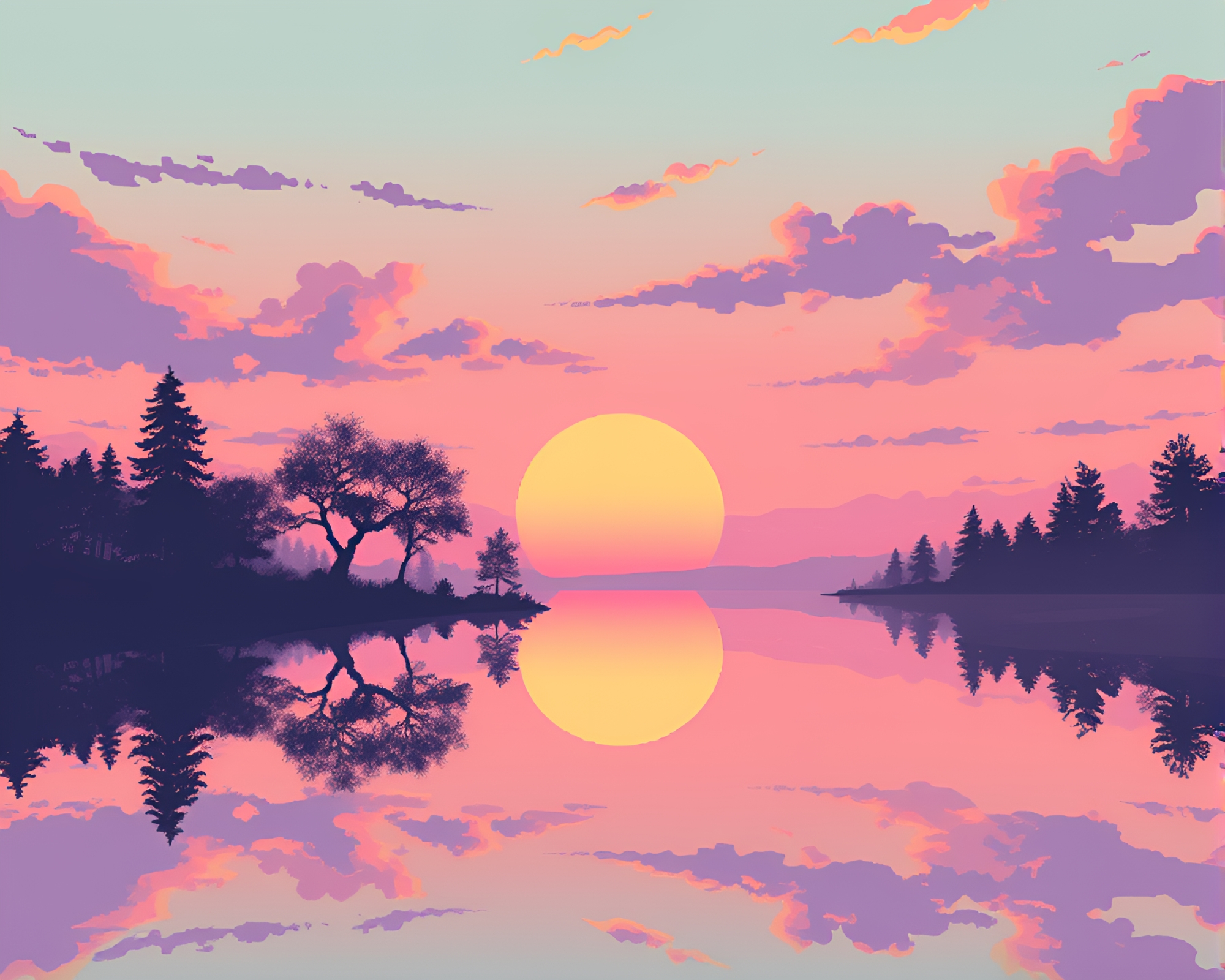 Dwarf Reflection at Sunrise Pixel Art – free AI stock image