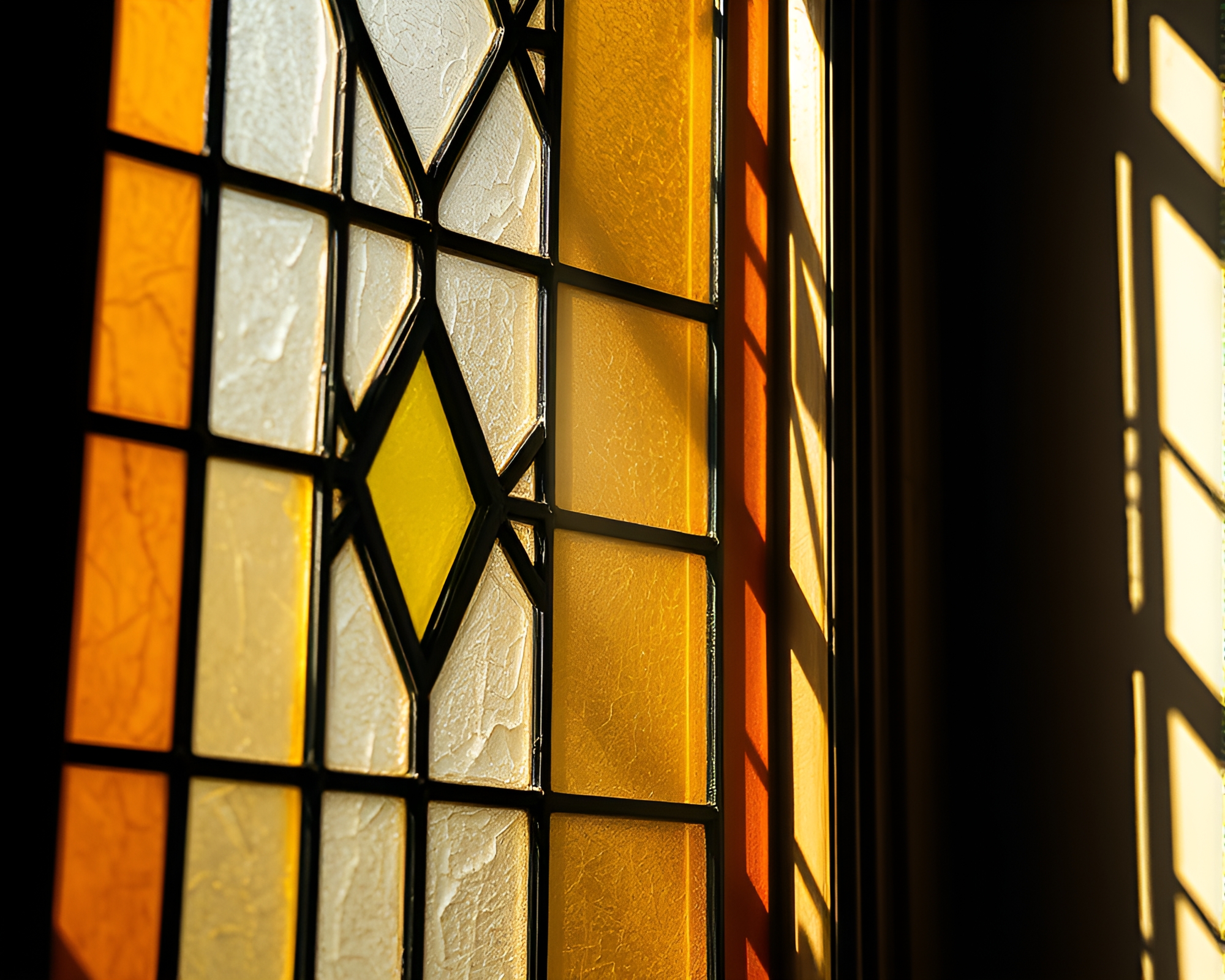 Intricate Stained-Glass Window Detail Close-Up – free AI stock image
