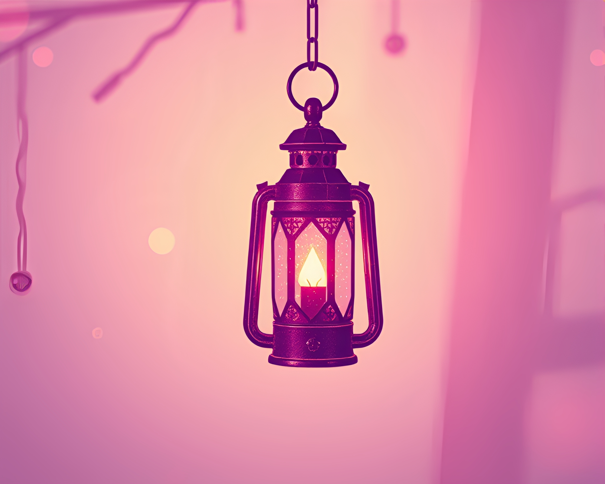 Oil Lantern Illuminated by Amethyst Light Dots – free AI stock image