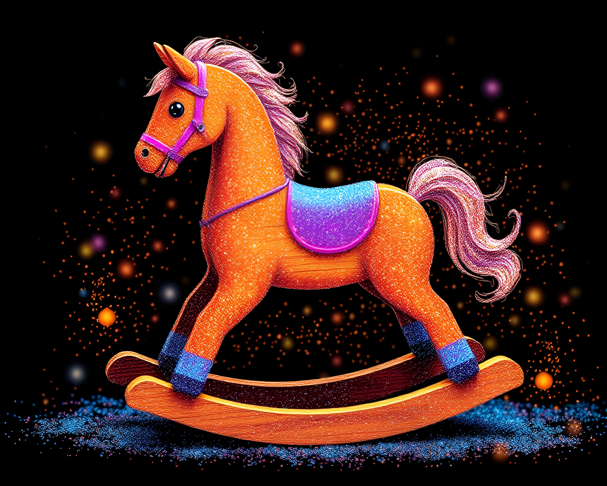 Pixel Art Wooden Rocking Horse with Glitter Dust – free AI stock image