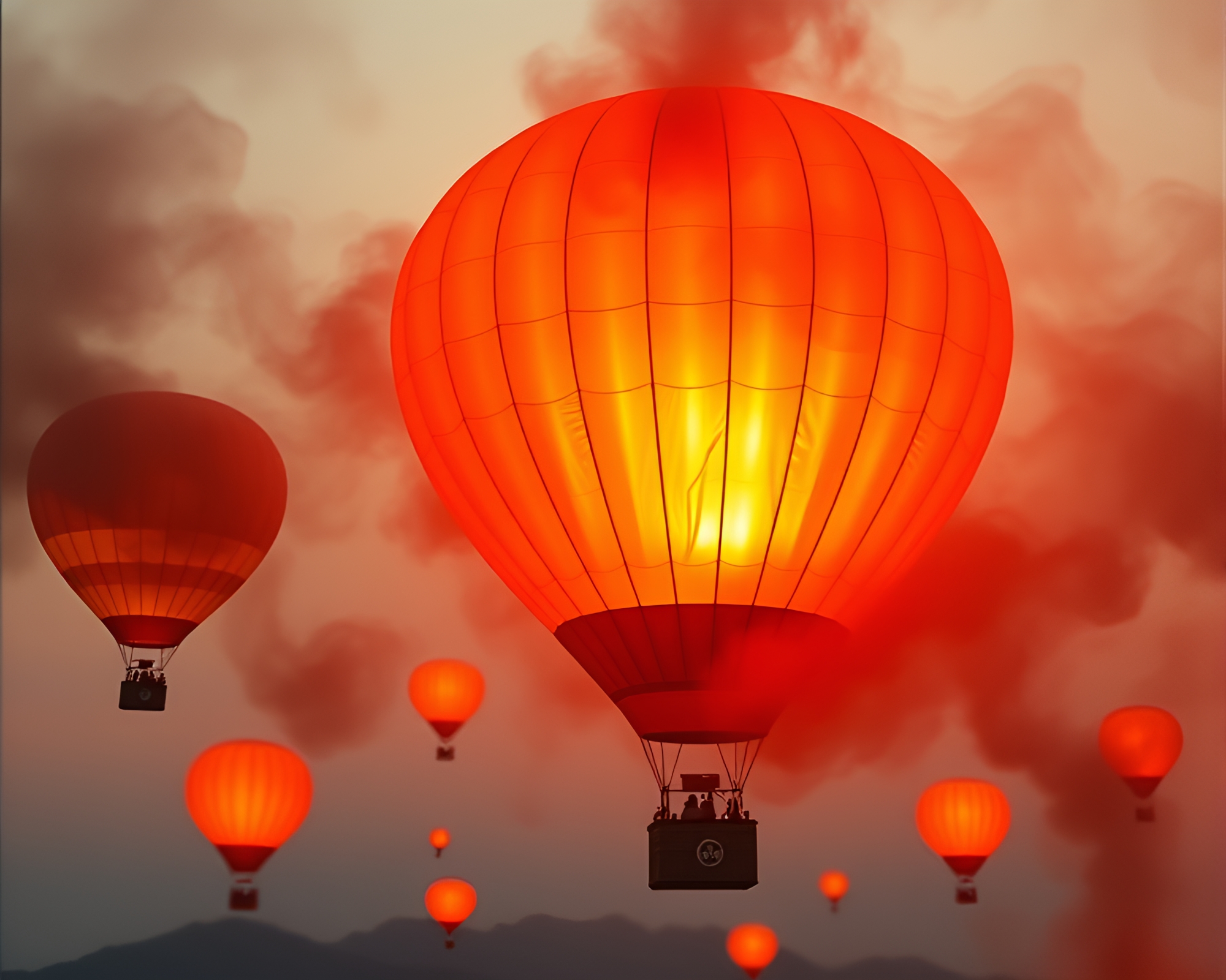 Stereoscopic Hot Air Balloon Charcoal Strokes – free AI stock image