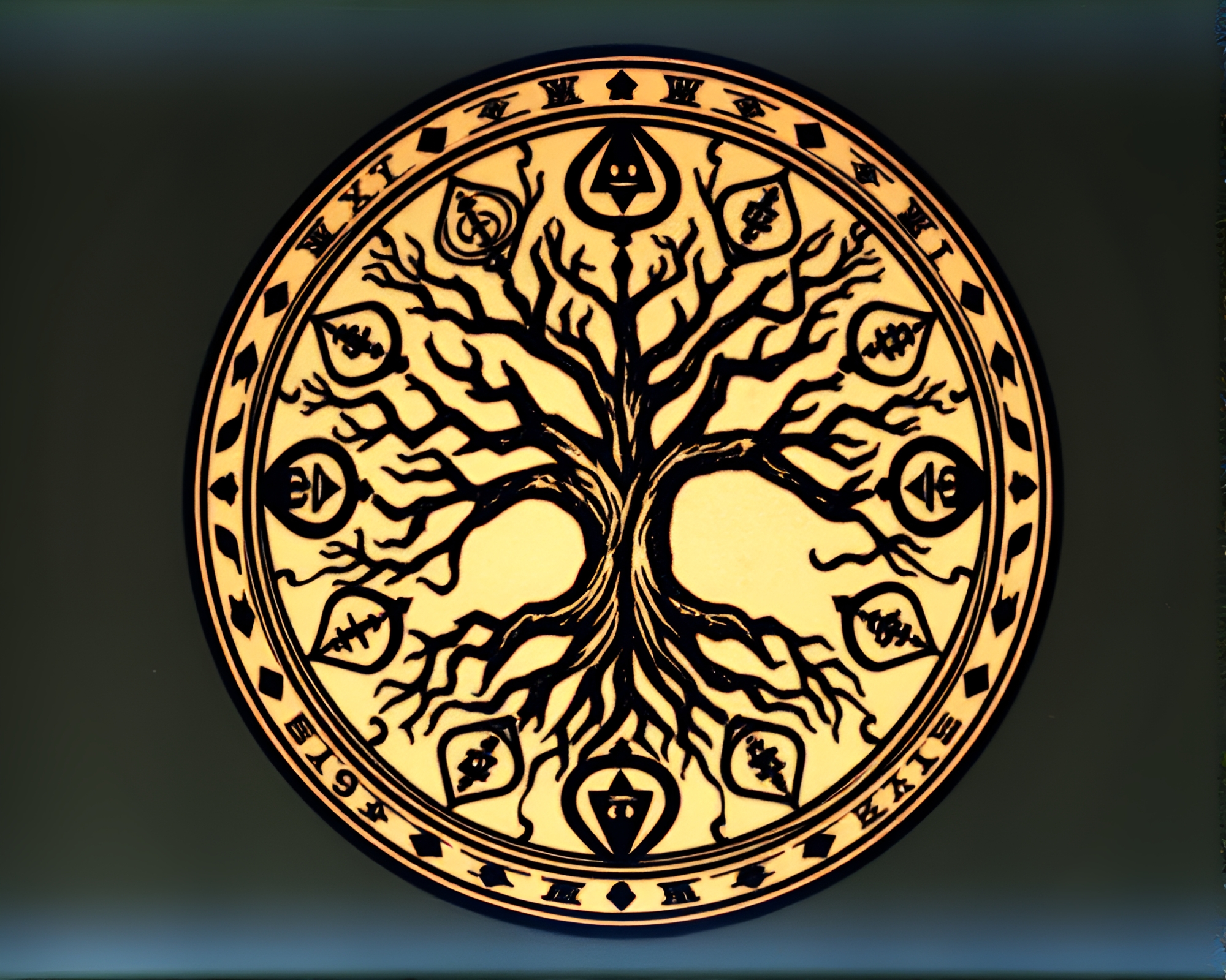 Tree Ring Alchemical Symbols Tattoo Art – free AI stock image