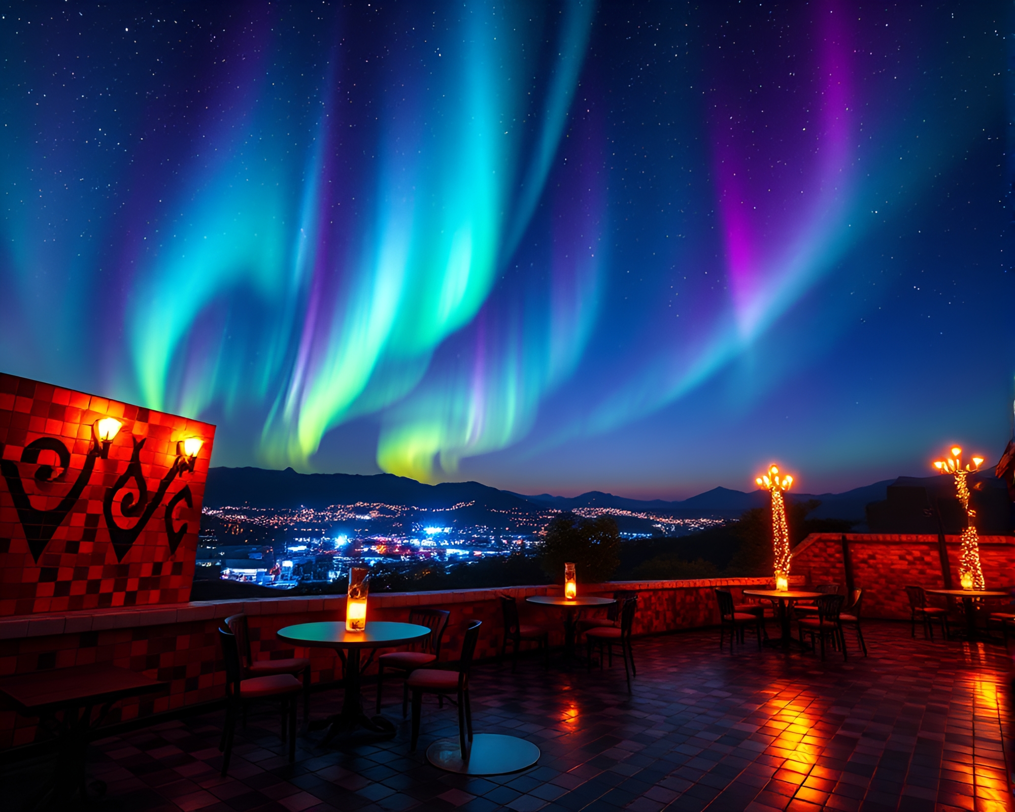 Stereograph Art of Northern Lights Mosaic with Strobe Lights – free AI stock image