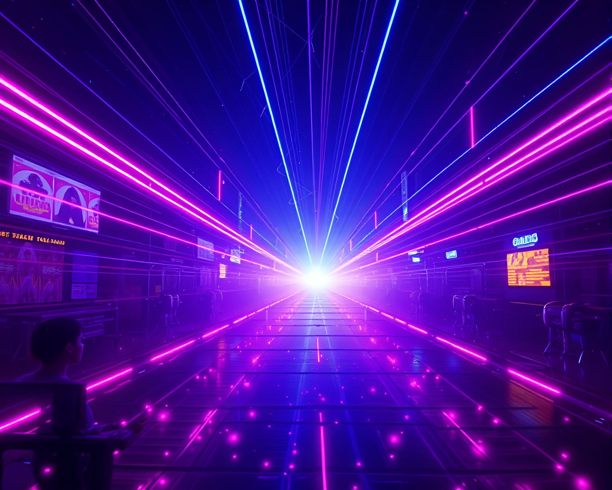 Synthwave Satyr Surrounded by Fiber Optic Illumination – free AI stock image