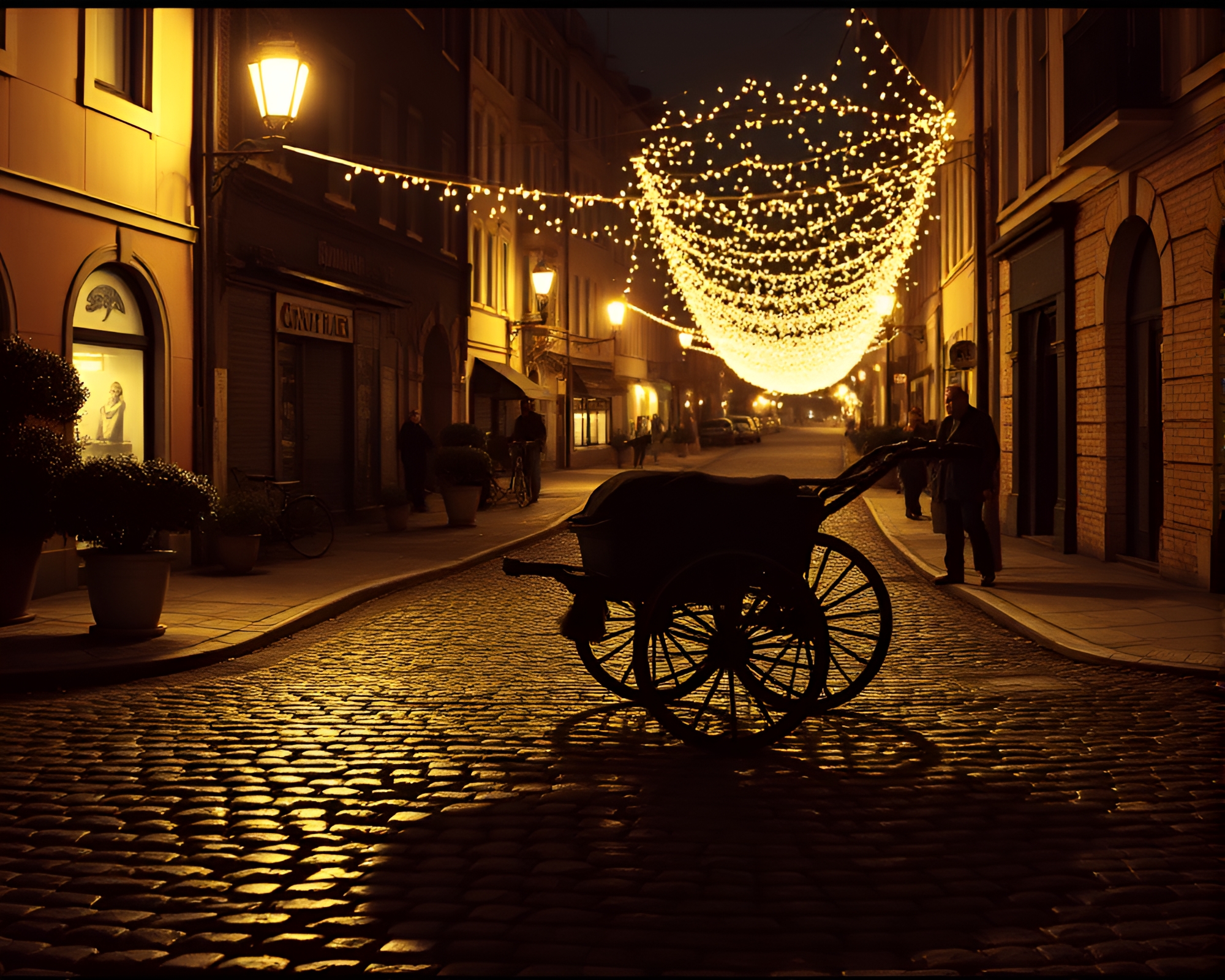 Phosphorescent Chariot Ride on Cobblestone Path – free AI stock image