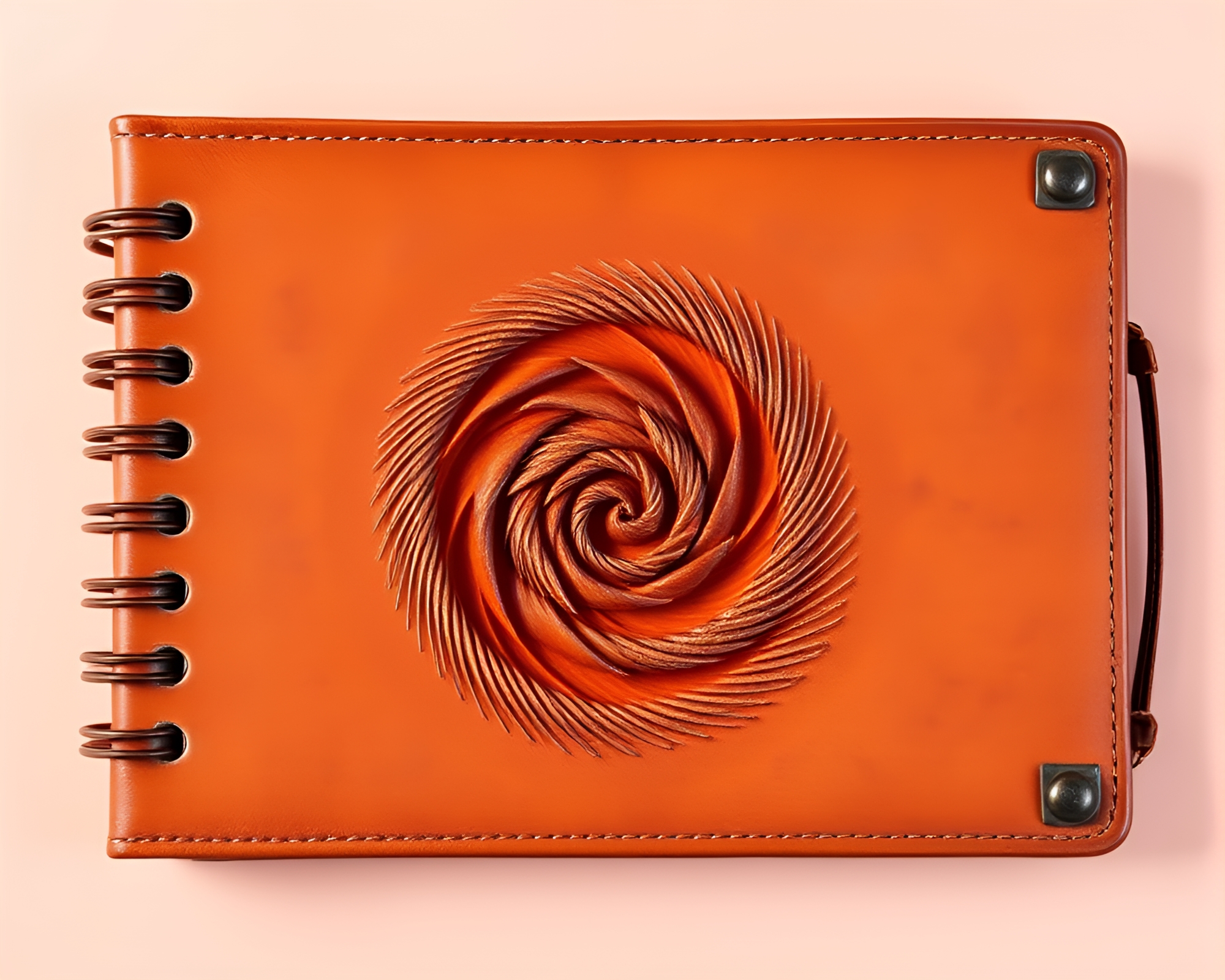 Spiral Leather-bound Diary with Peachy Glow Kinetic Art – free AI stock image