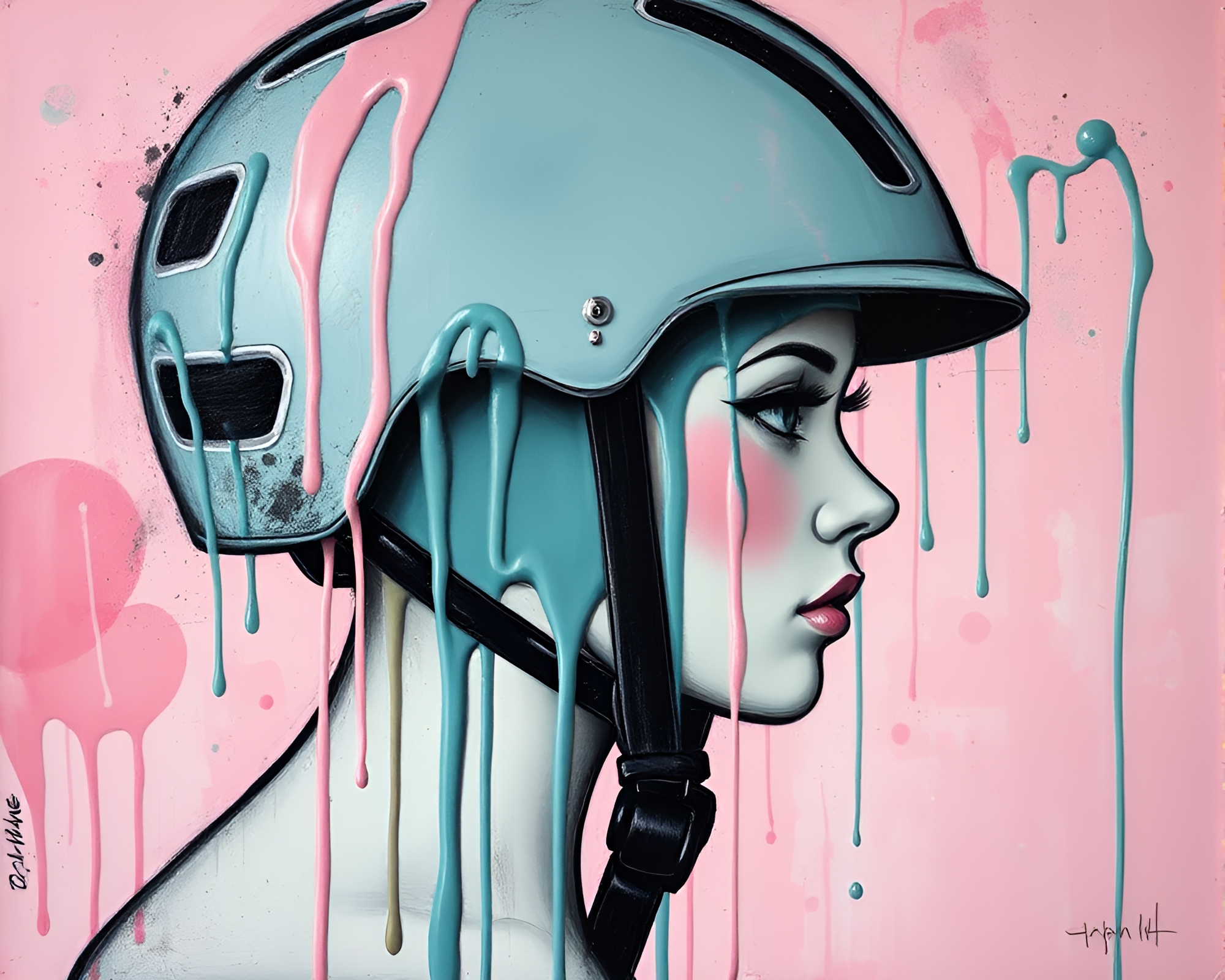 Graffiti Drips on Blush Pink Helmet – free AI stock image