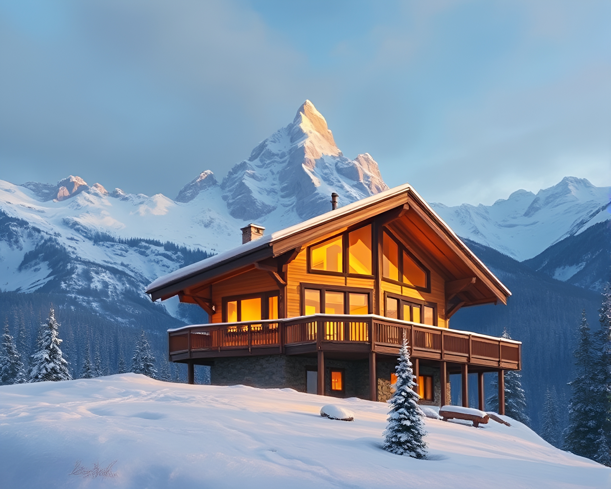 Alpine Chalet Bathed in Crystal Clarity – free AI stock image