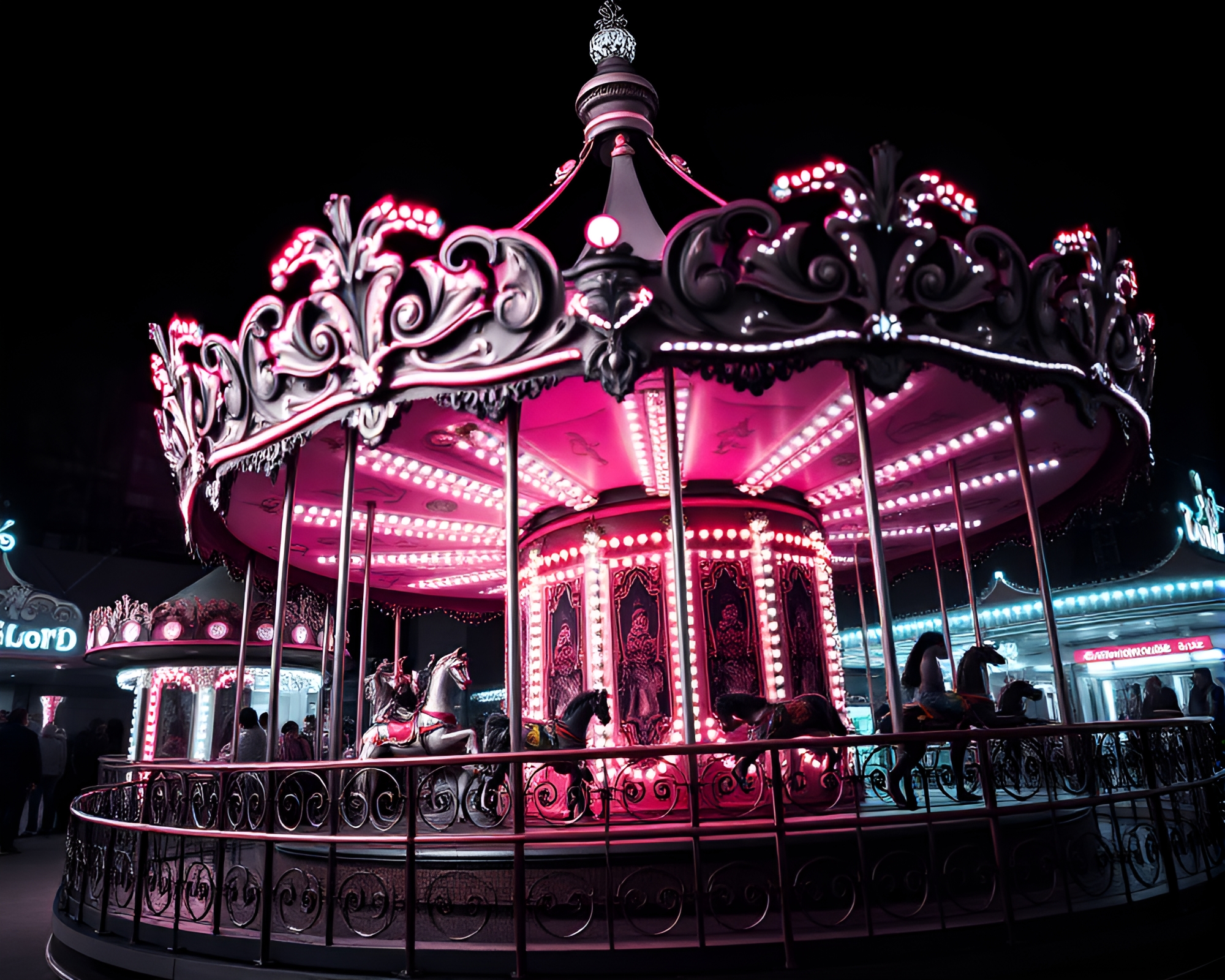 Fractal Carousel: Pastel Neon Monochrome Fantasy – free AI stock image