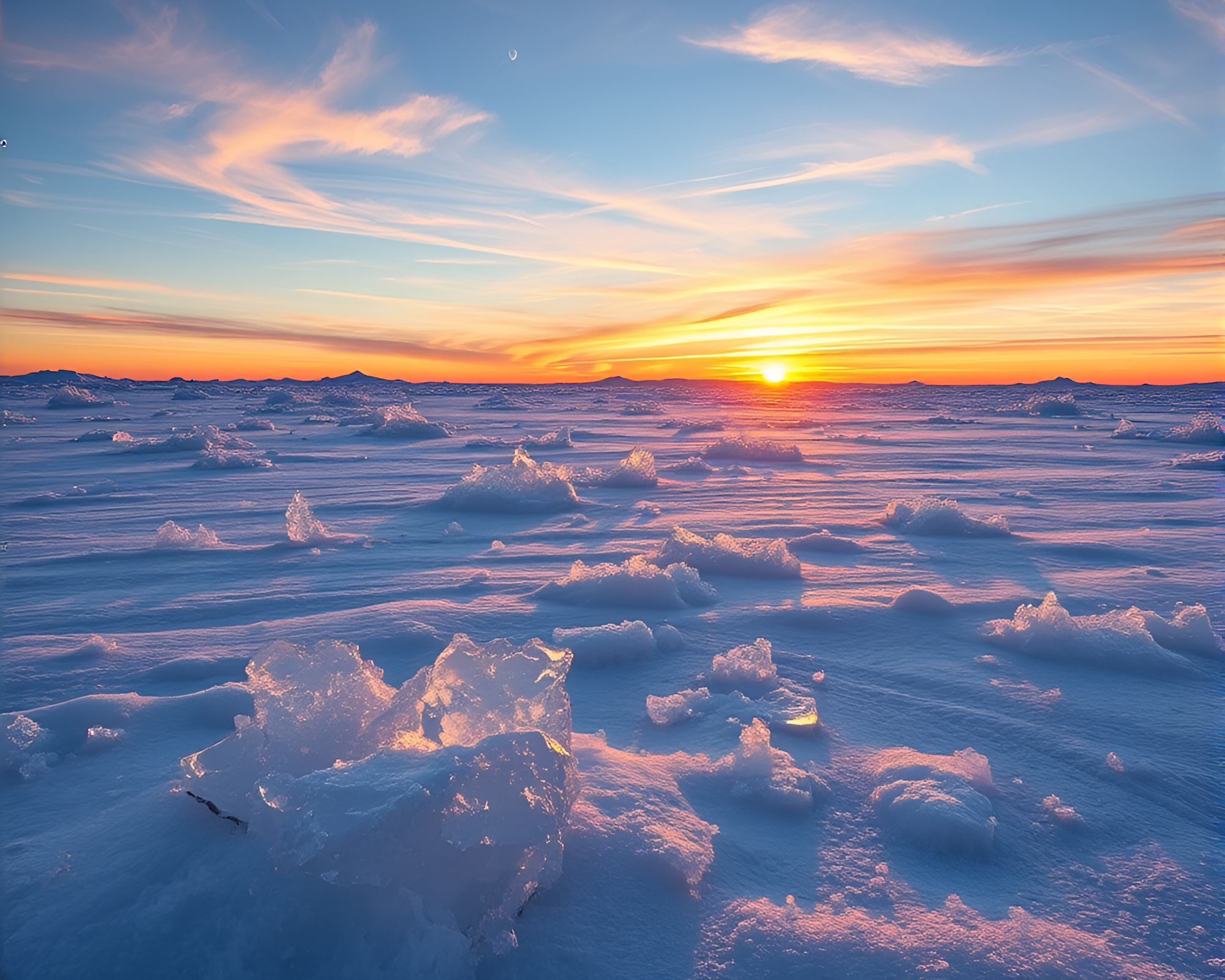Arctic Sunset Glow: Ice Crystal Crosshatch Wonderland – free AI stock image