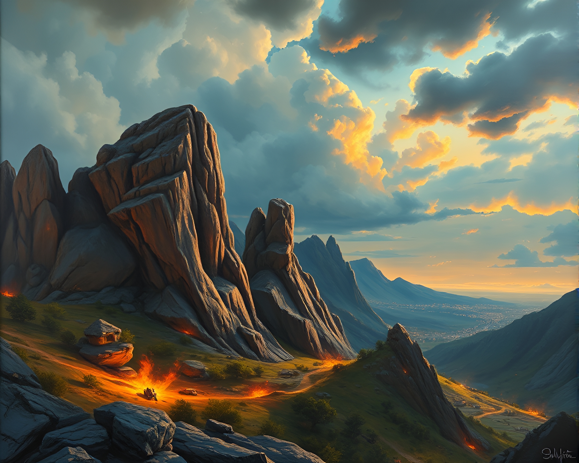 Epic Golem Battle in Action Painting Style – free AI stock image