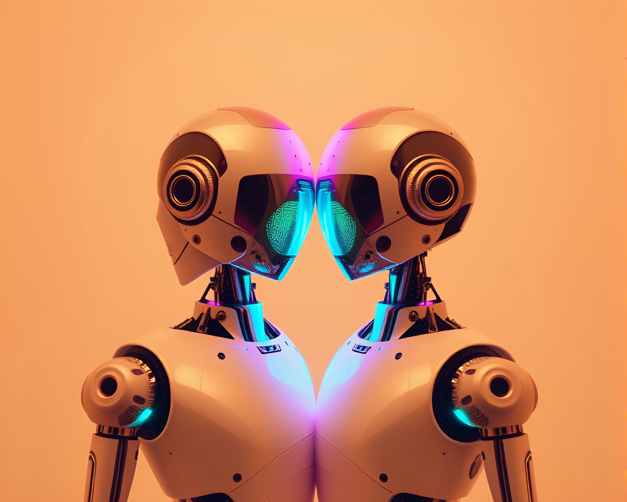 Robotic Mirror Symmetry in Sepia Pastel Neon Lights – free AI stock image