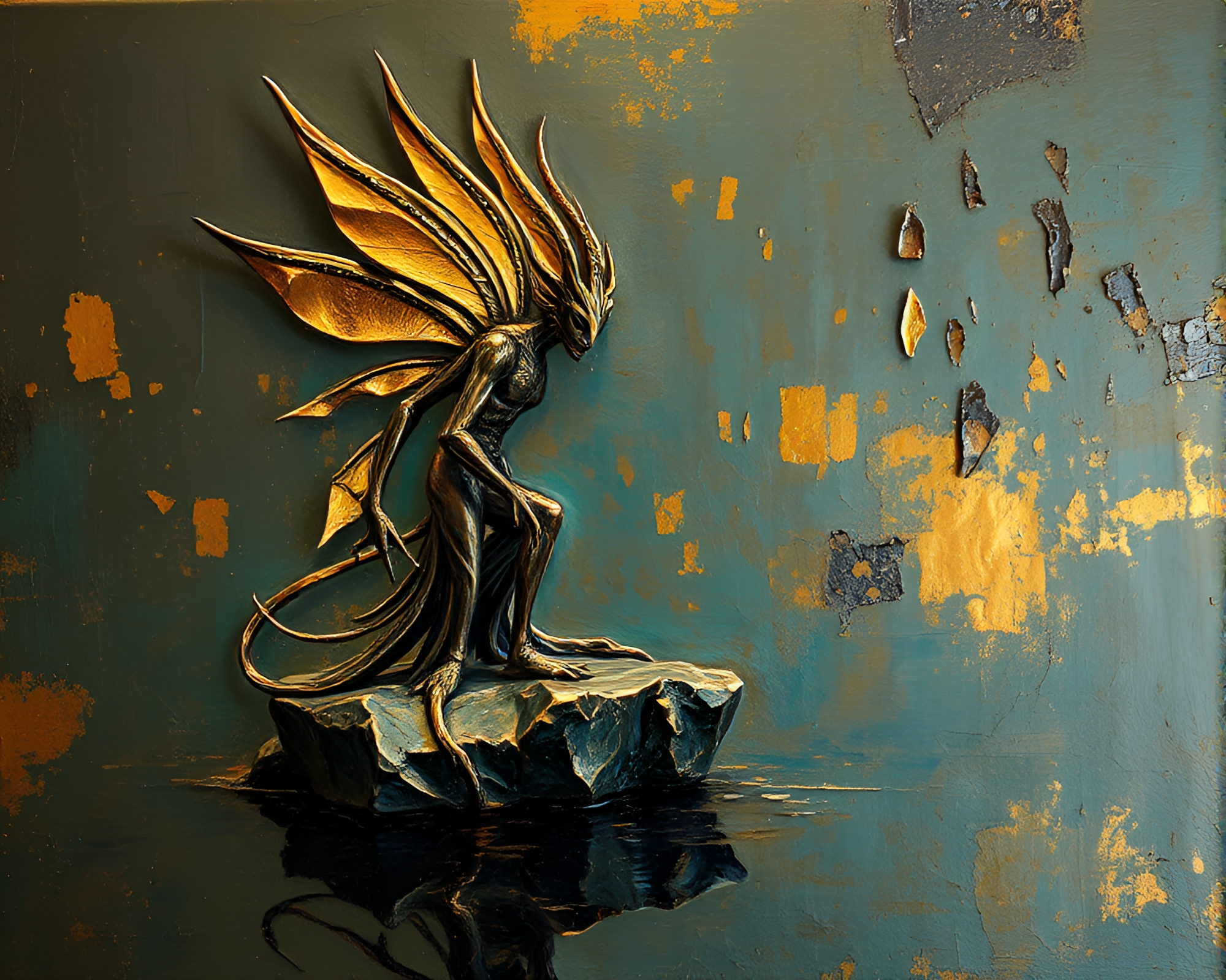 Djinn Mirage in Bronze Palette Knife Painting – free AI stock image
