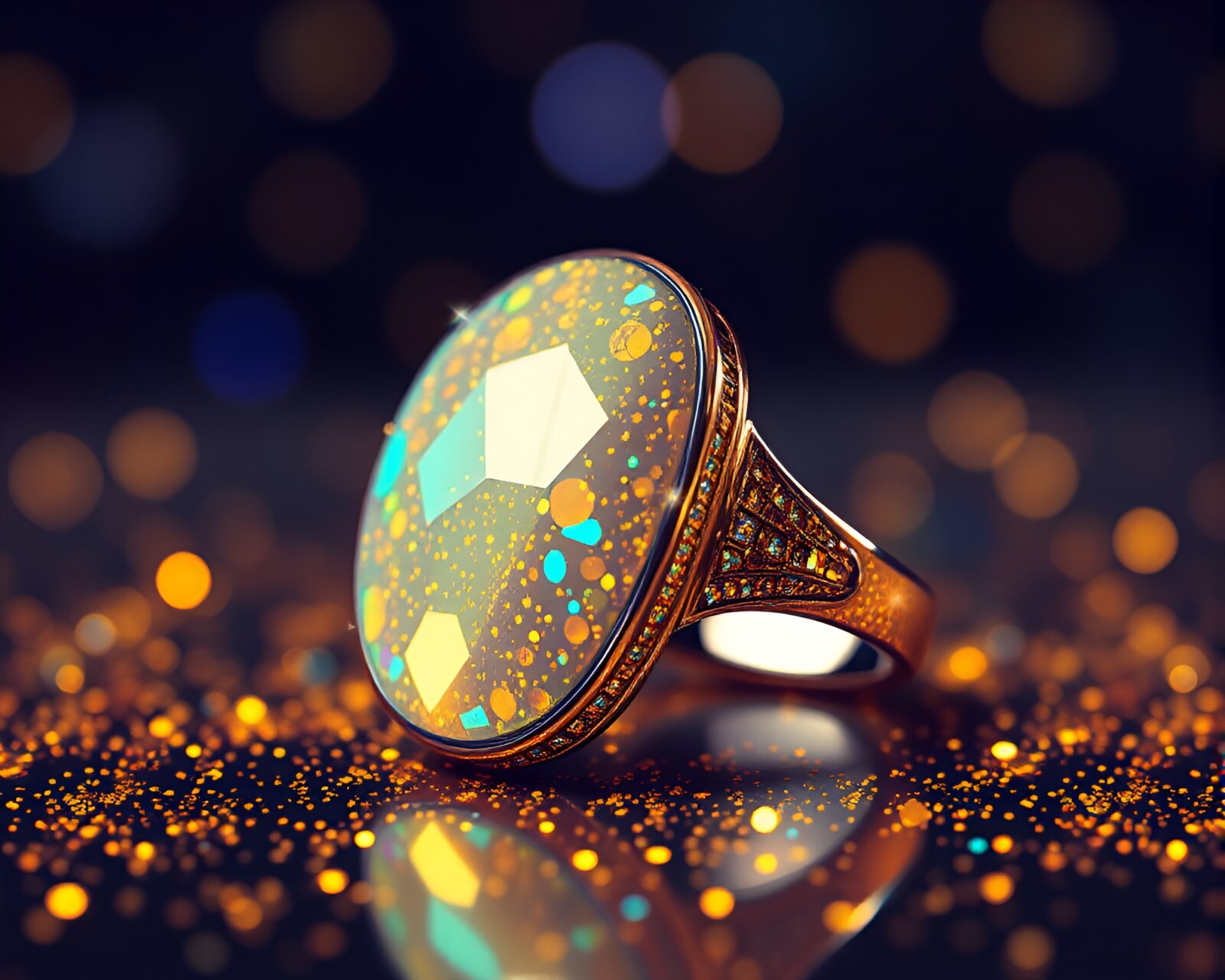 Abstract art depicting holographic ring in pixelated savannah setting