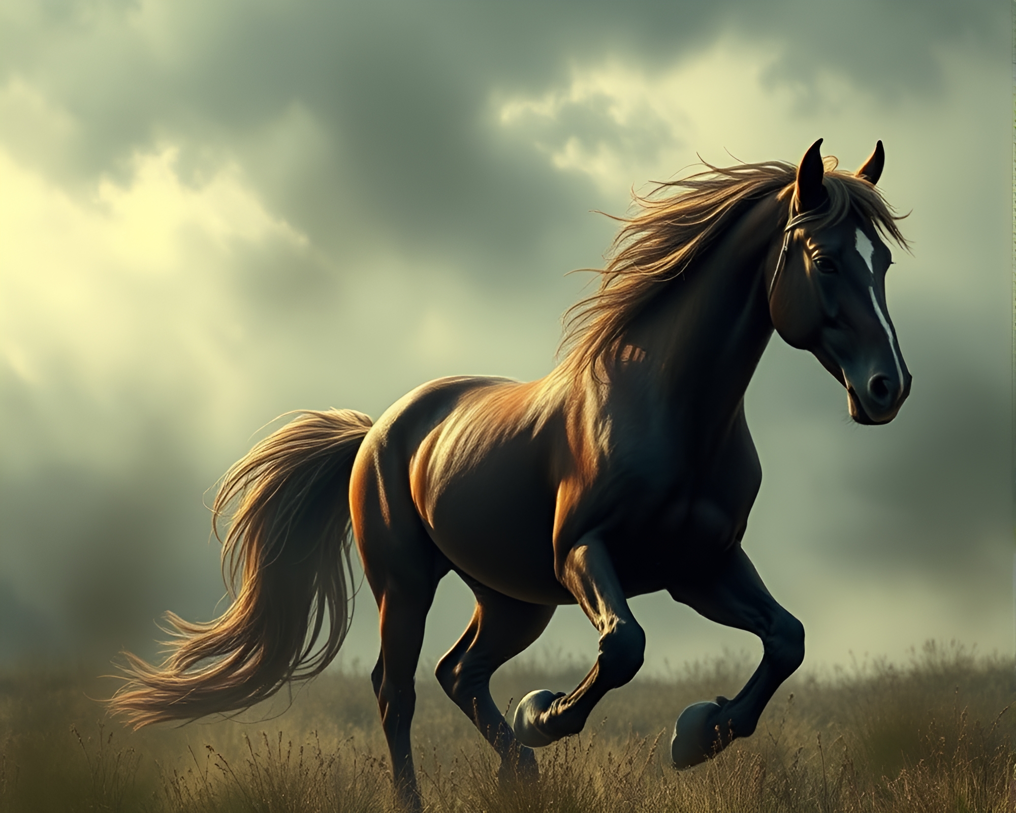 Steampunk Wild Stallion in Muted Shadows – free AI stock image